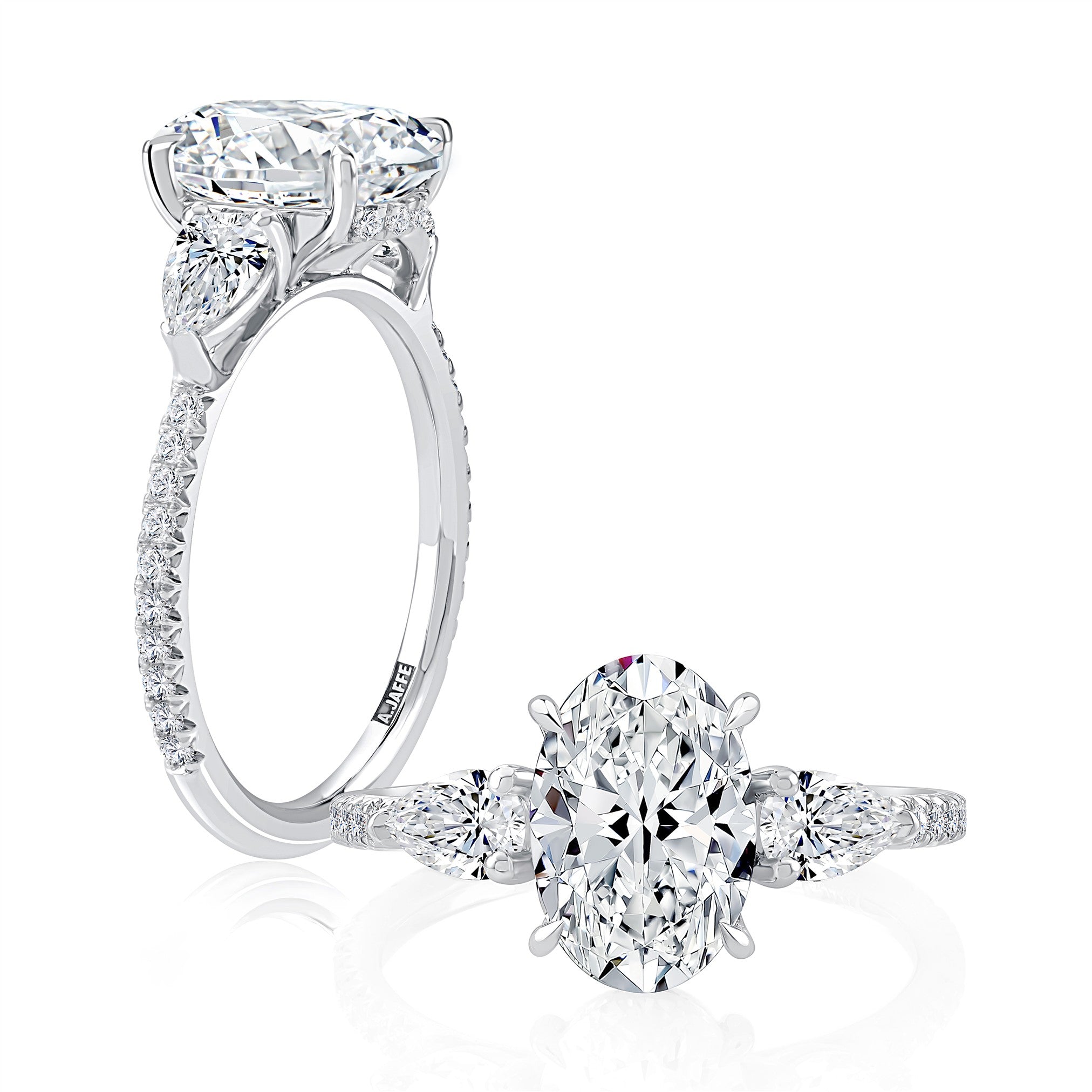 A.Jaffe Oval Center Three Stone Engagement Ring