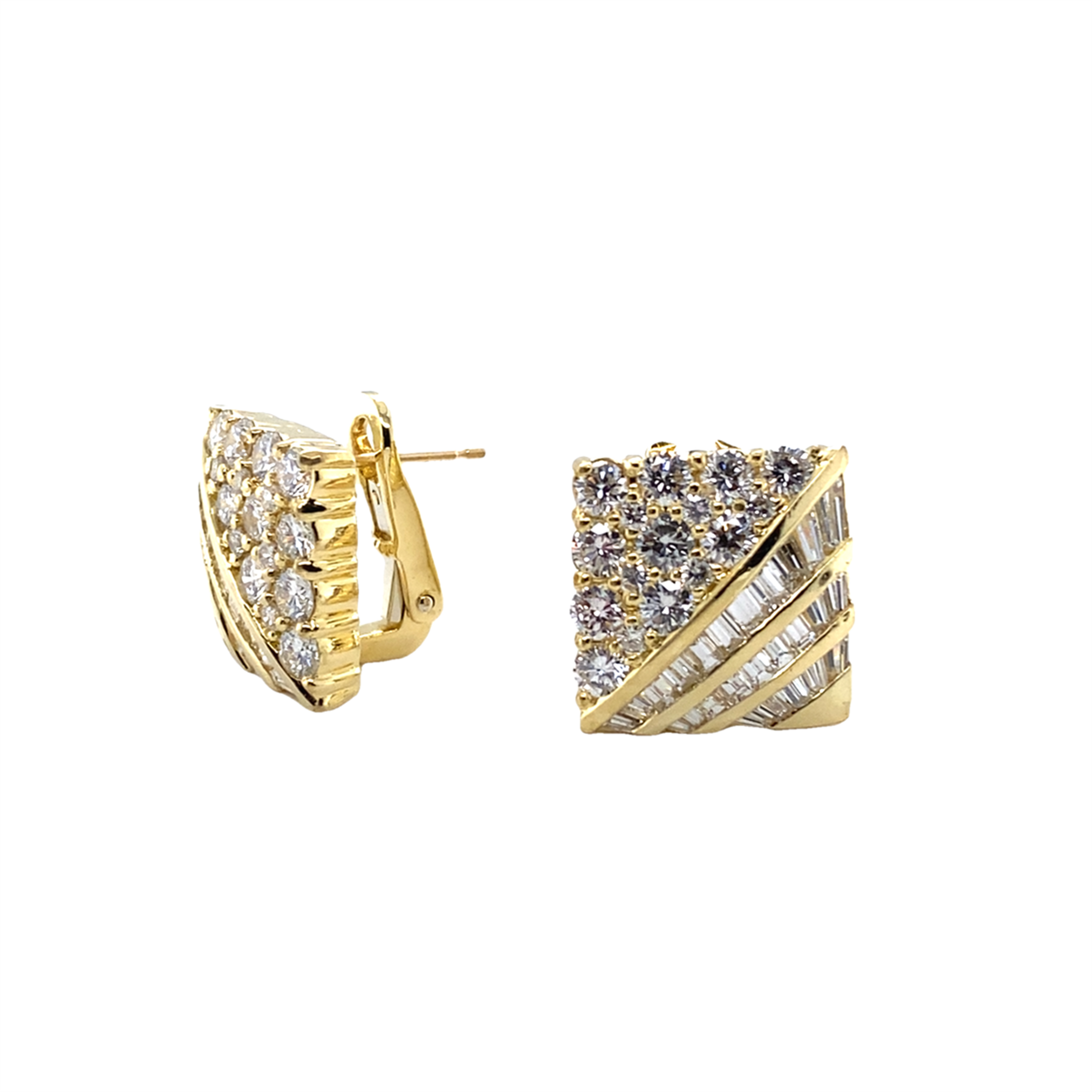 Square Earrings with Round and Baguette Diamonds