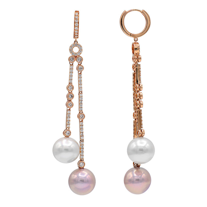 Pink and White Pearl and Diamond Drop Earrings