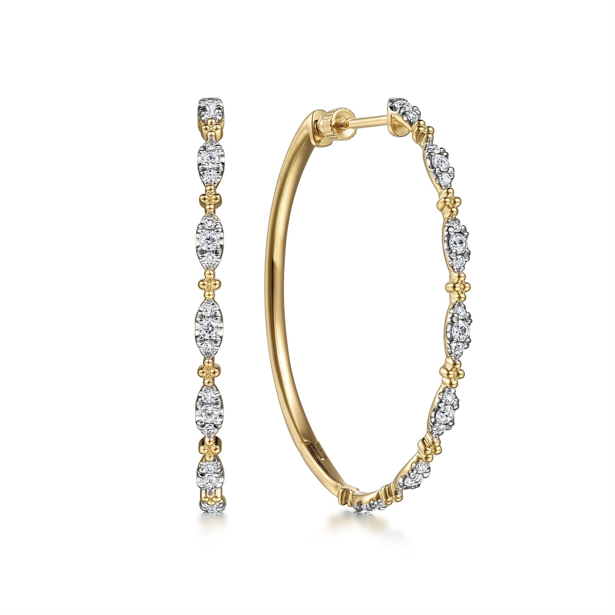 Gabriel & Co. 40mm Diamond Station Intricate Hoop Earrings