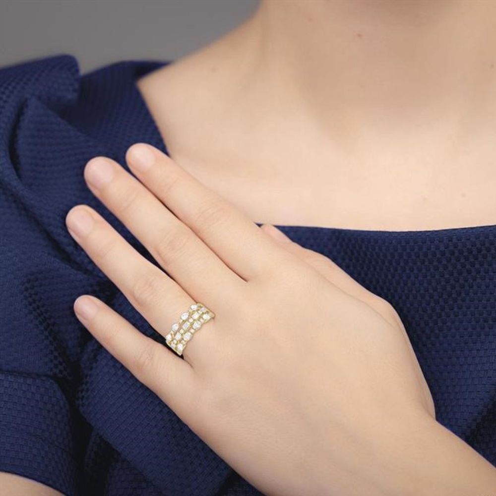 Triple Row Multi-Cut Diamond Fashion Band