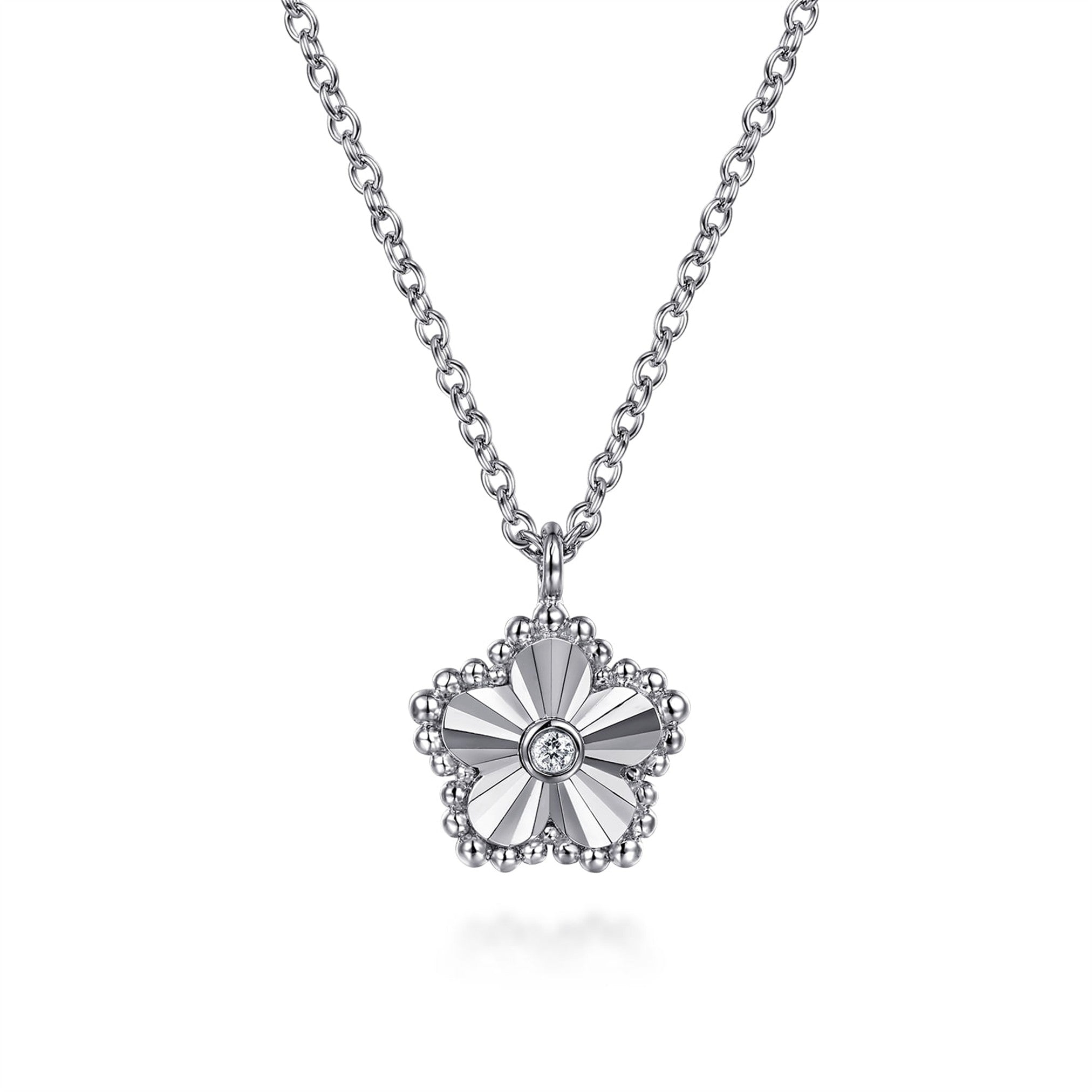 Gabriel & Co. Diamond Bujukan Frame Flower Diamond Cut Pendant Necklace