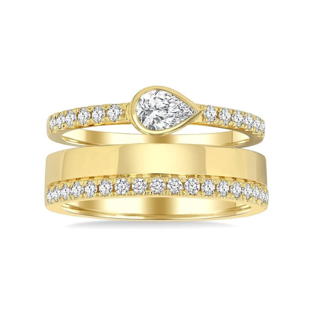Pear Shape Bezel Diamond Fashion Open Ring