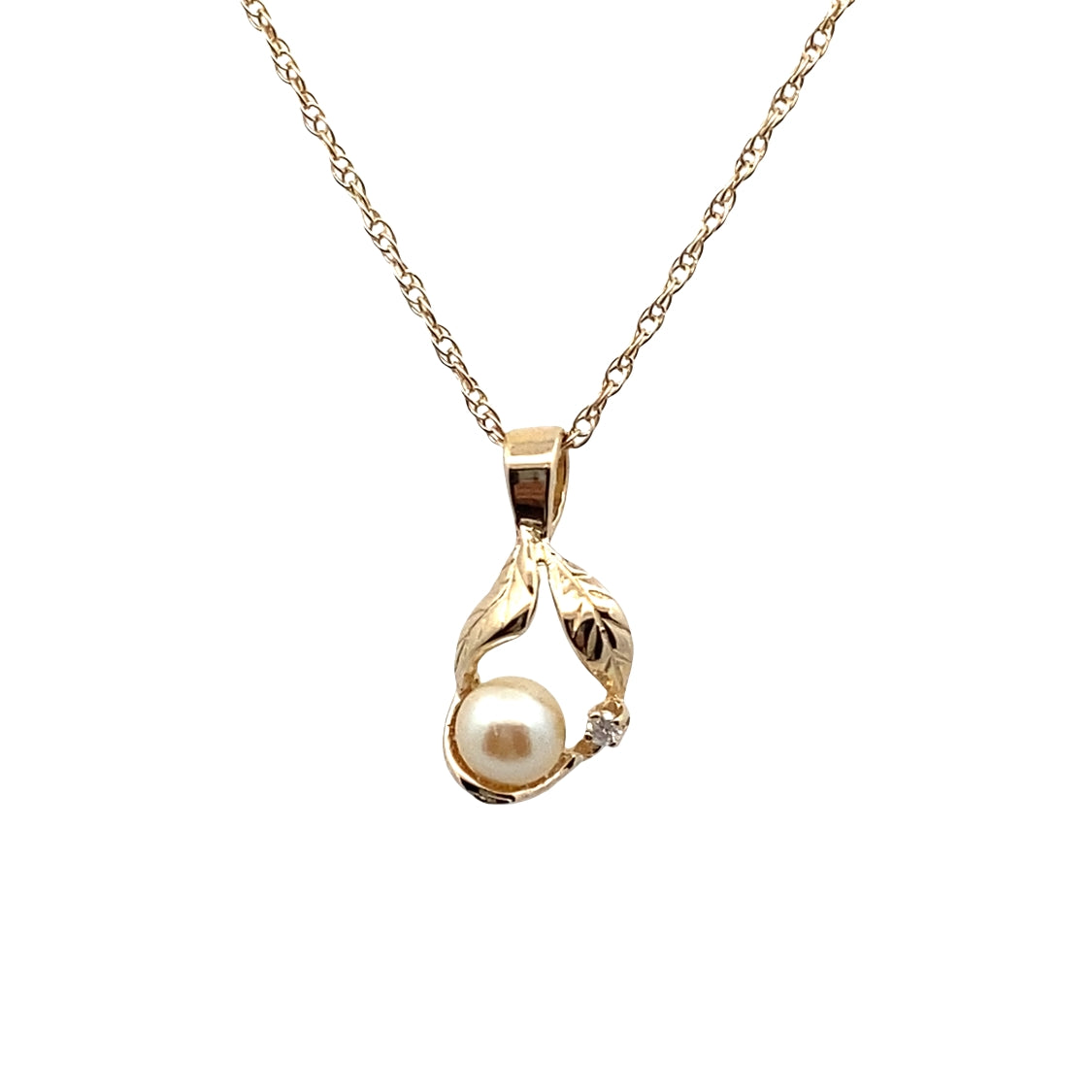 Pearl and Diamond Leaf Pendant