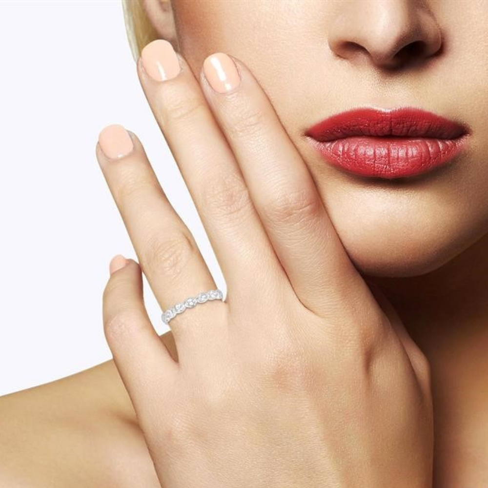 Oval Shape East-West Bezel Set Diamond Fashion Band