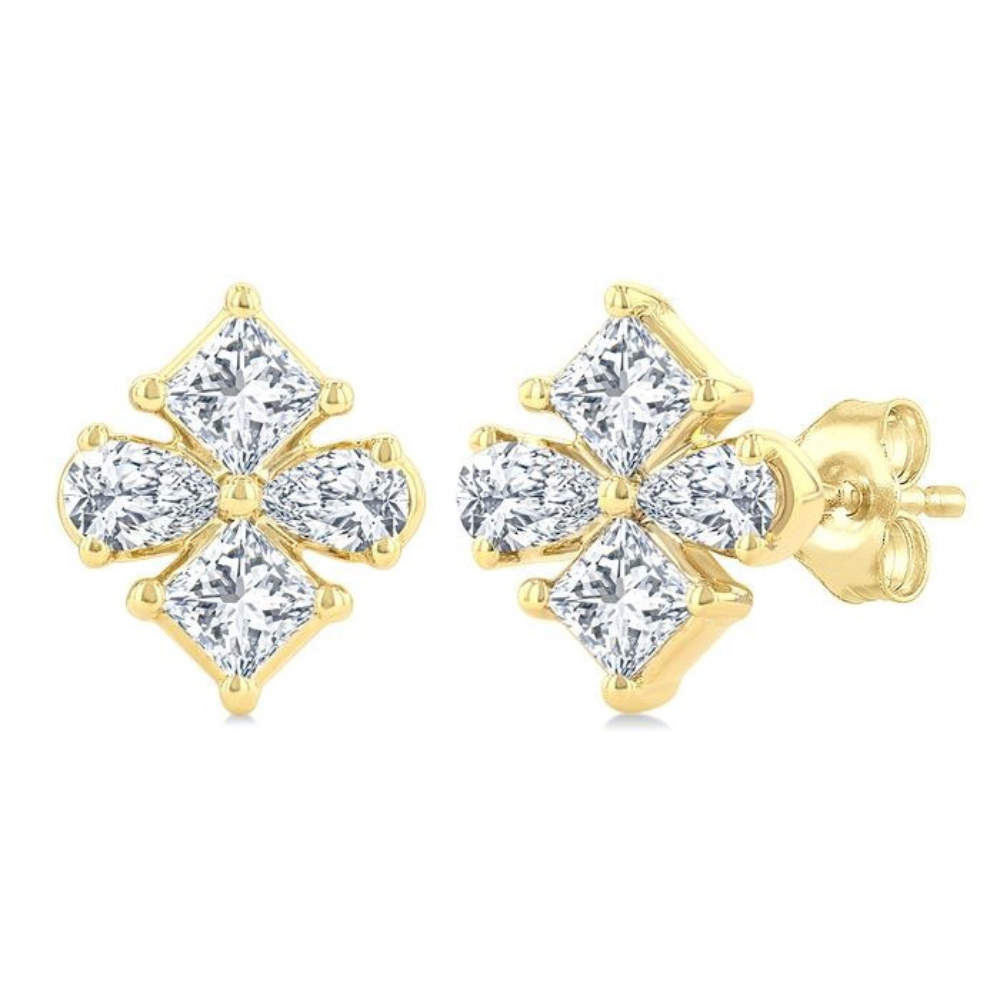 Princess and Pear Cut Diamond Stud Earrings