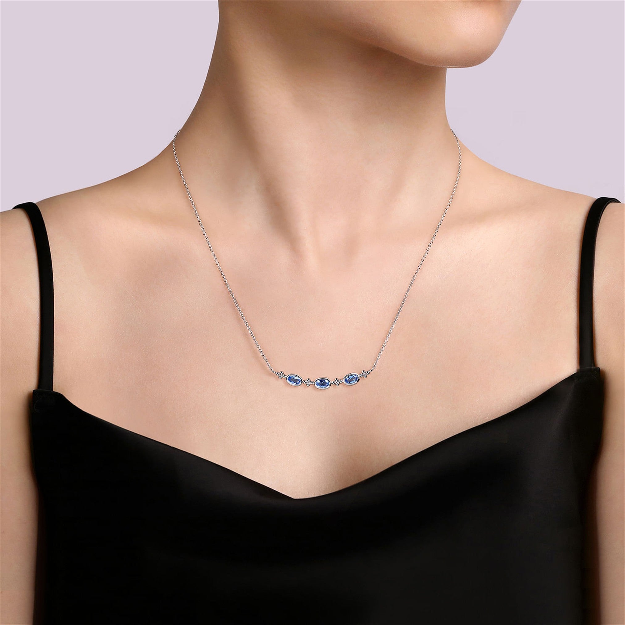 Gabriel & Co. Bujukan Blue Topaz Smile Necklace
