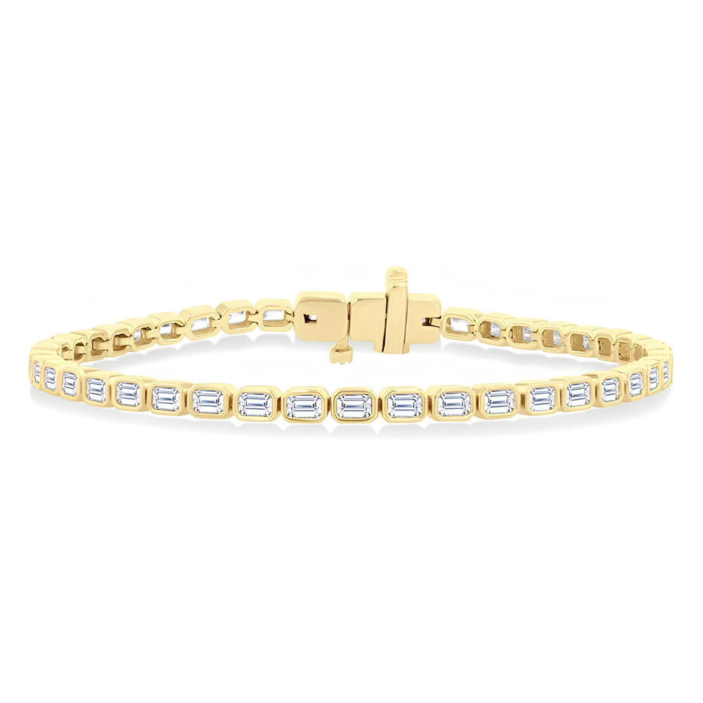 Emerald Shape East-West Bezel-Set Diamond Tennis Bracelet