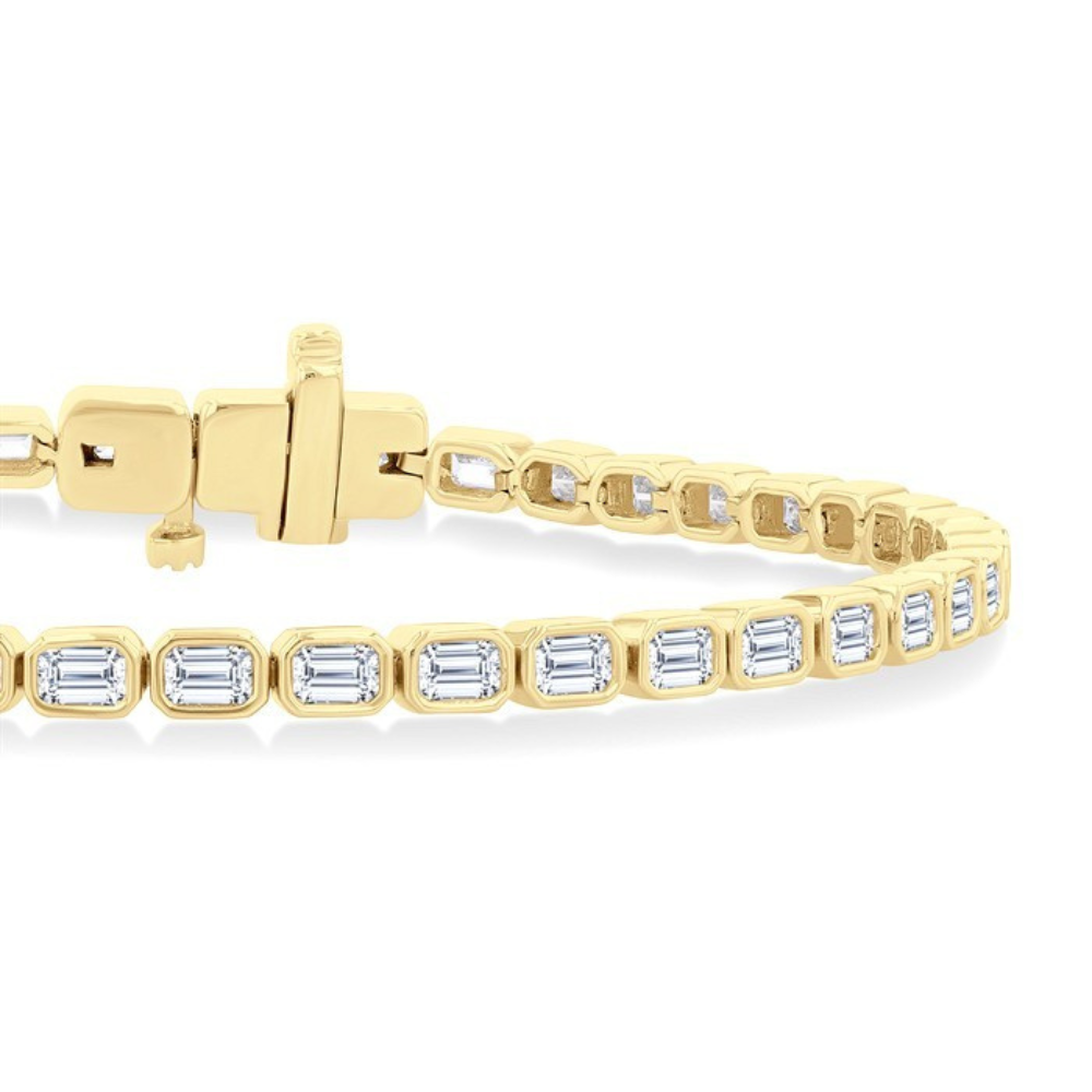 Emerald Shape East-West Bezel-Set Diamond Tennis Bracelet