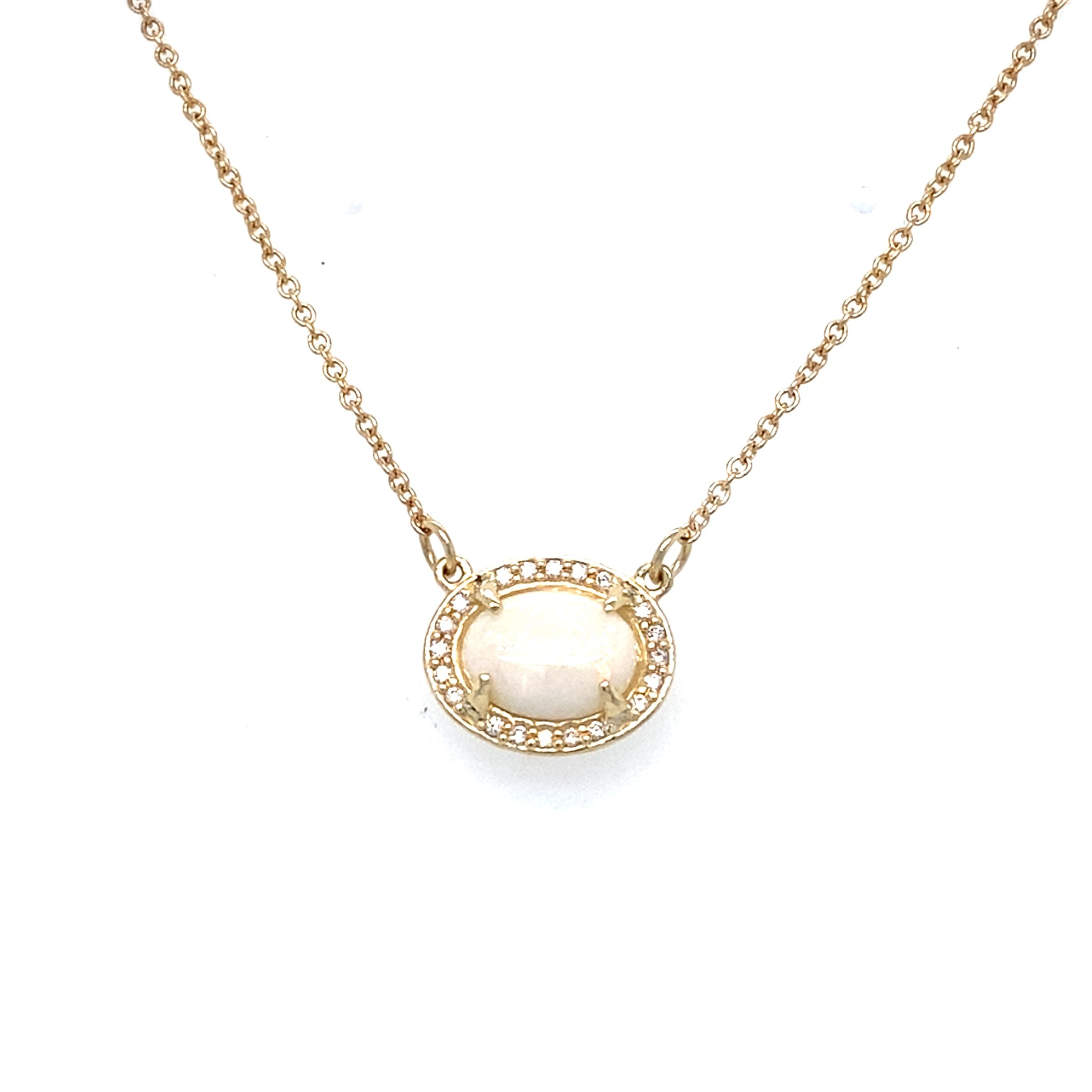 Oval Opal Diamond Halo Pendant