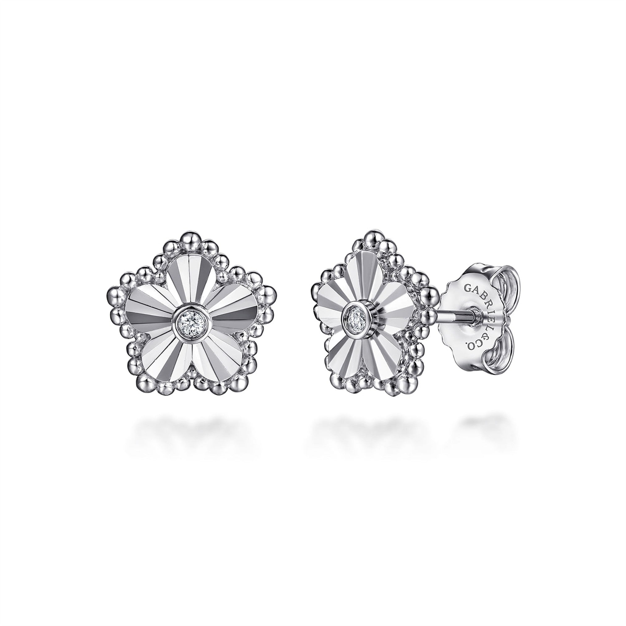 Gabriel & Co. Diamond Bujukan Frame Flower Diamond Cut Stud Earrings