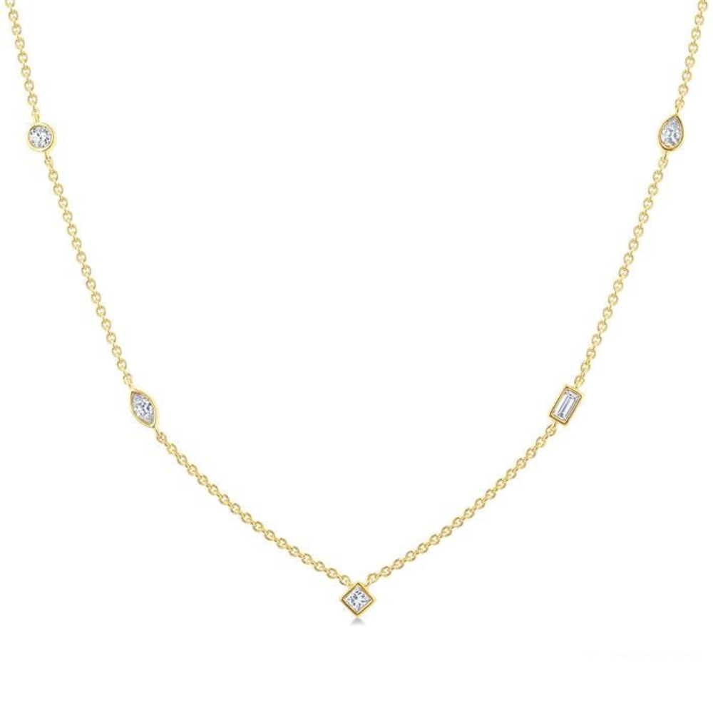 Mixed Shape Bezel Set Diamond Station Necklace