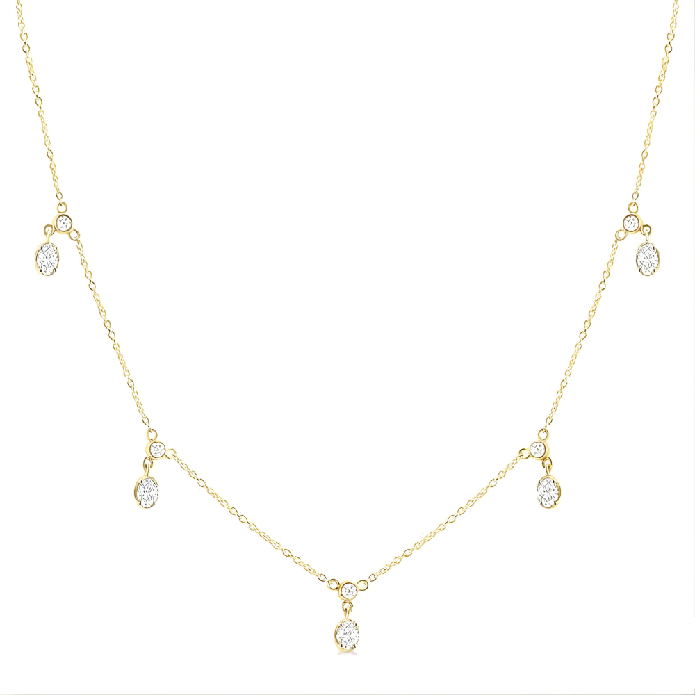 Emerald Shape Diamond Dangle Station Necklace