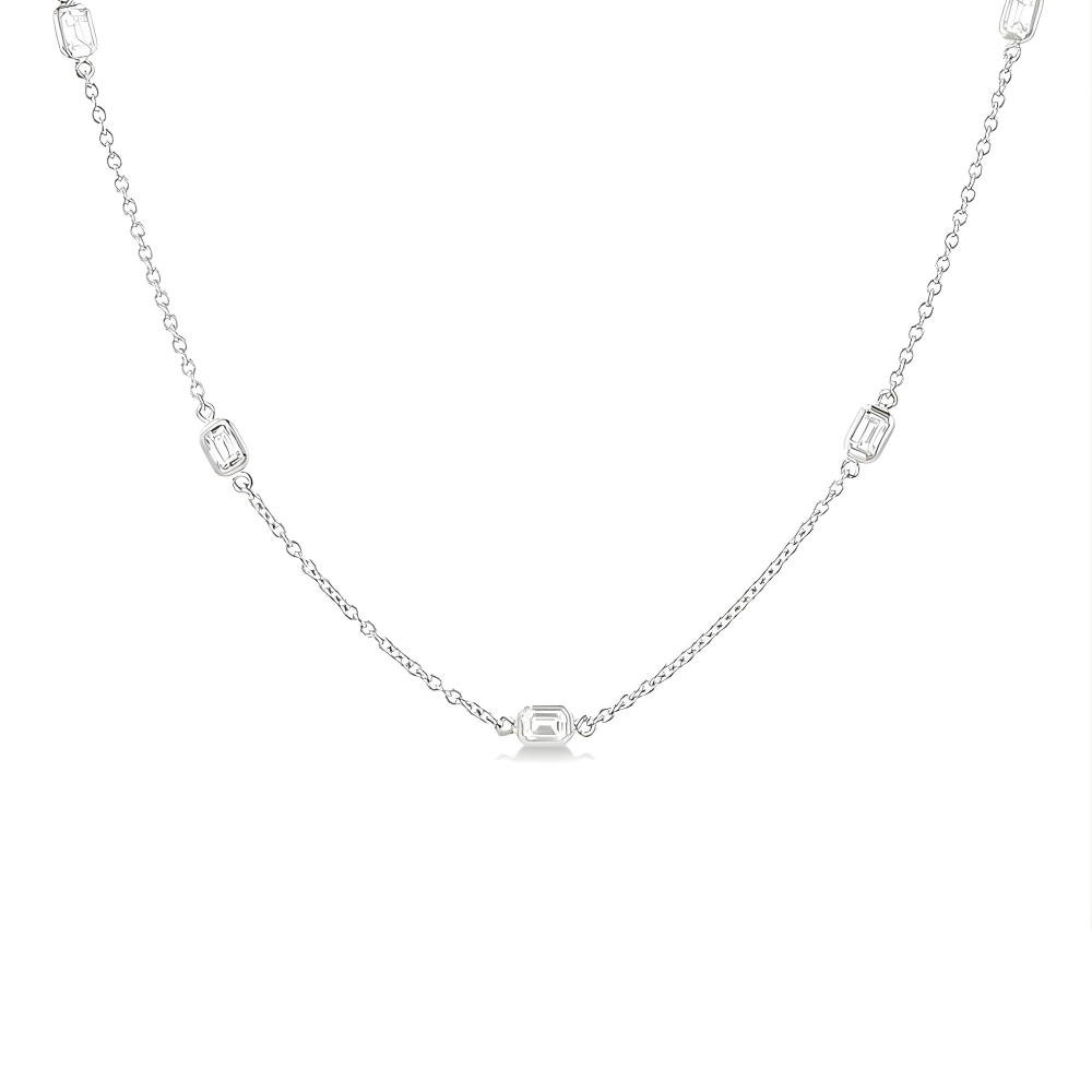 Emerald Shape Diamond Station Necklace