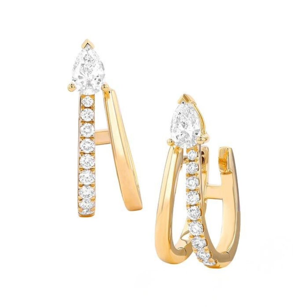 ASHI Couture Pear Diamond Double Half Hoop Earrings