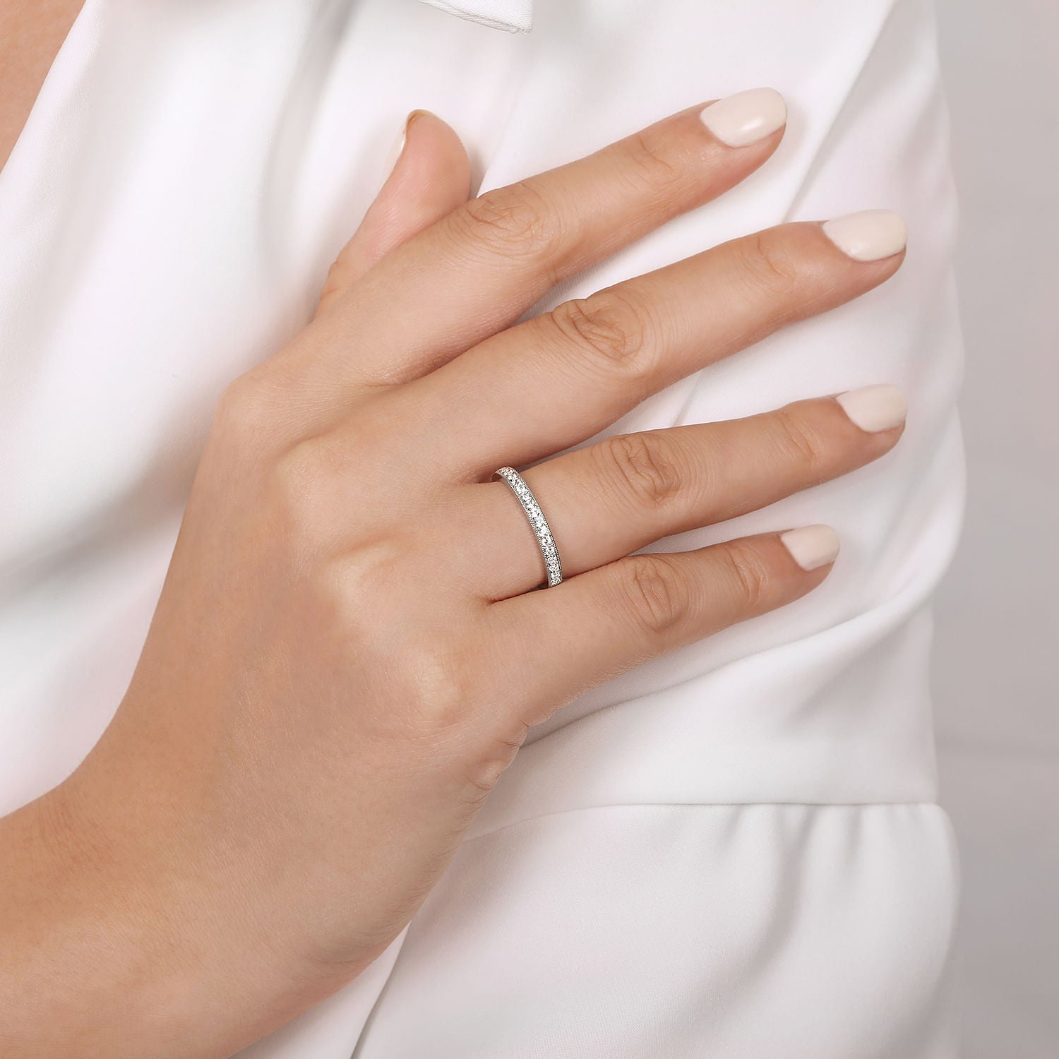 Gabriel & Co. Micro Pavé Diamond Wedding Band with Milgrain