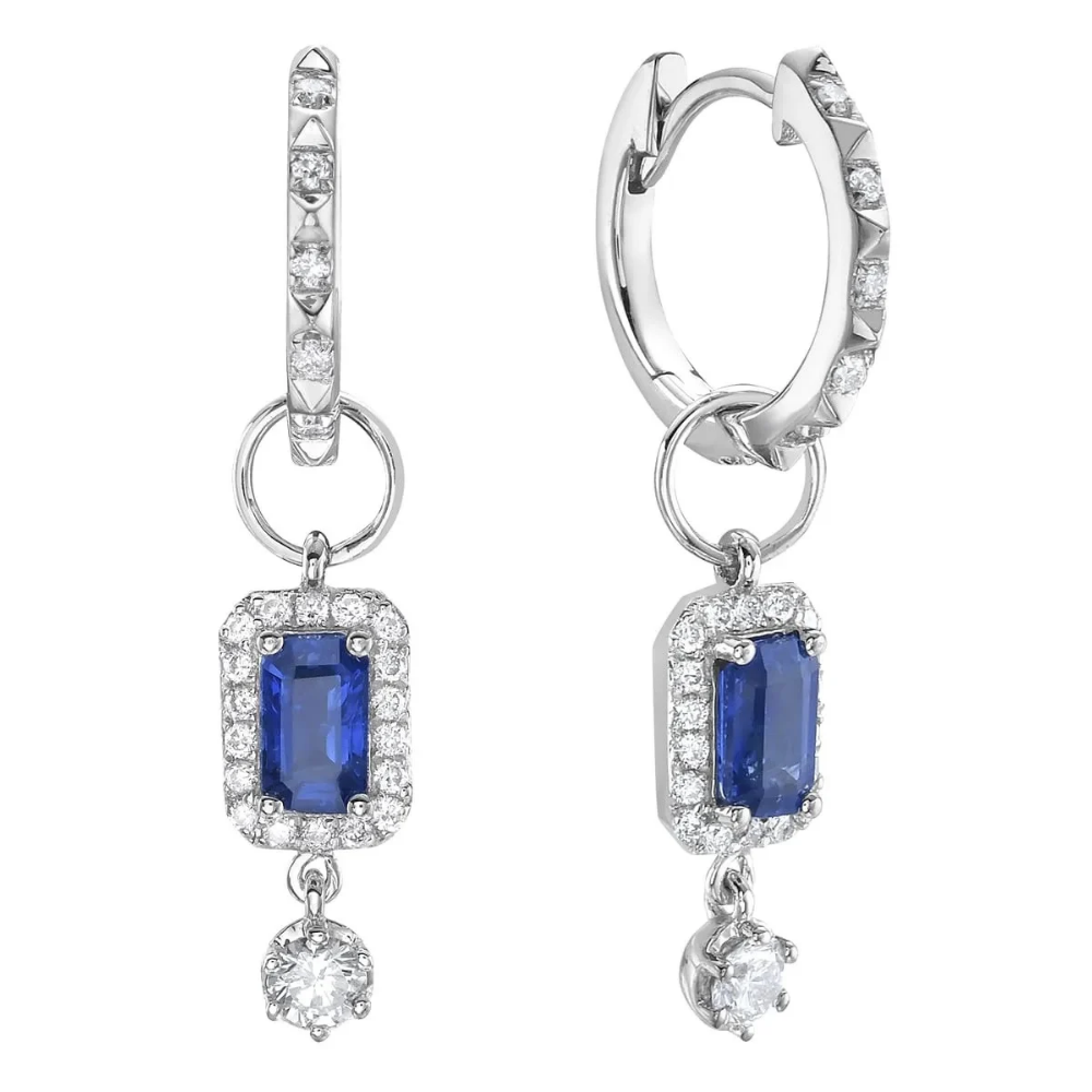 Sapphire and Diamond Hoop Dangle Earrings