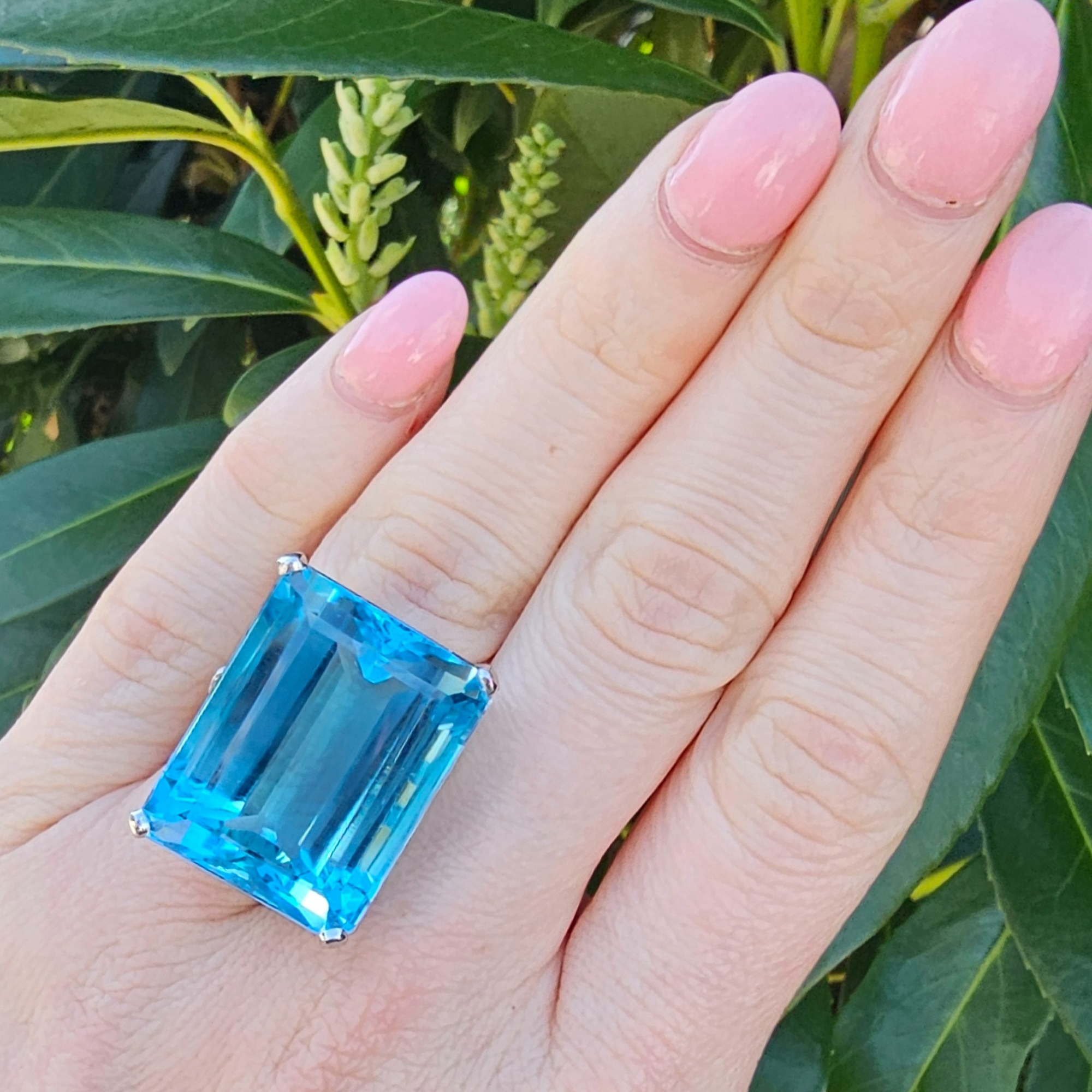 60 Carat Blue Topaz Ring