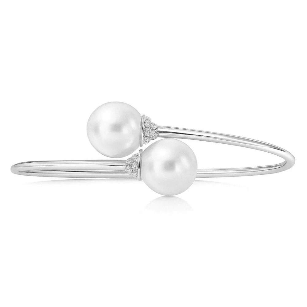Double Pearl and Diamond Bangle Bracelet
