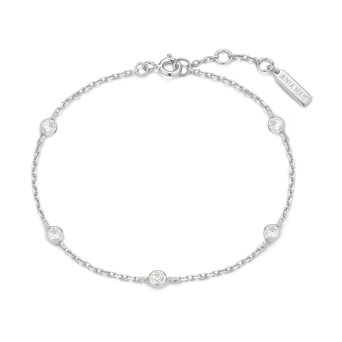 Silver Classic Bezel-Set Station Necklace