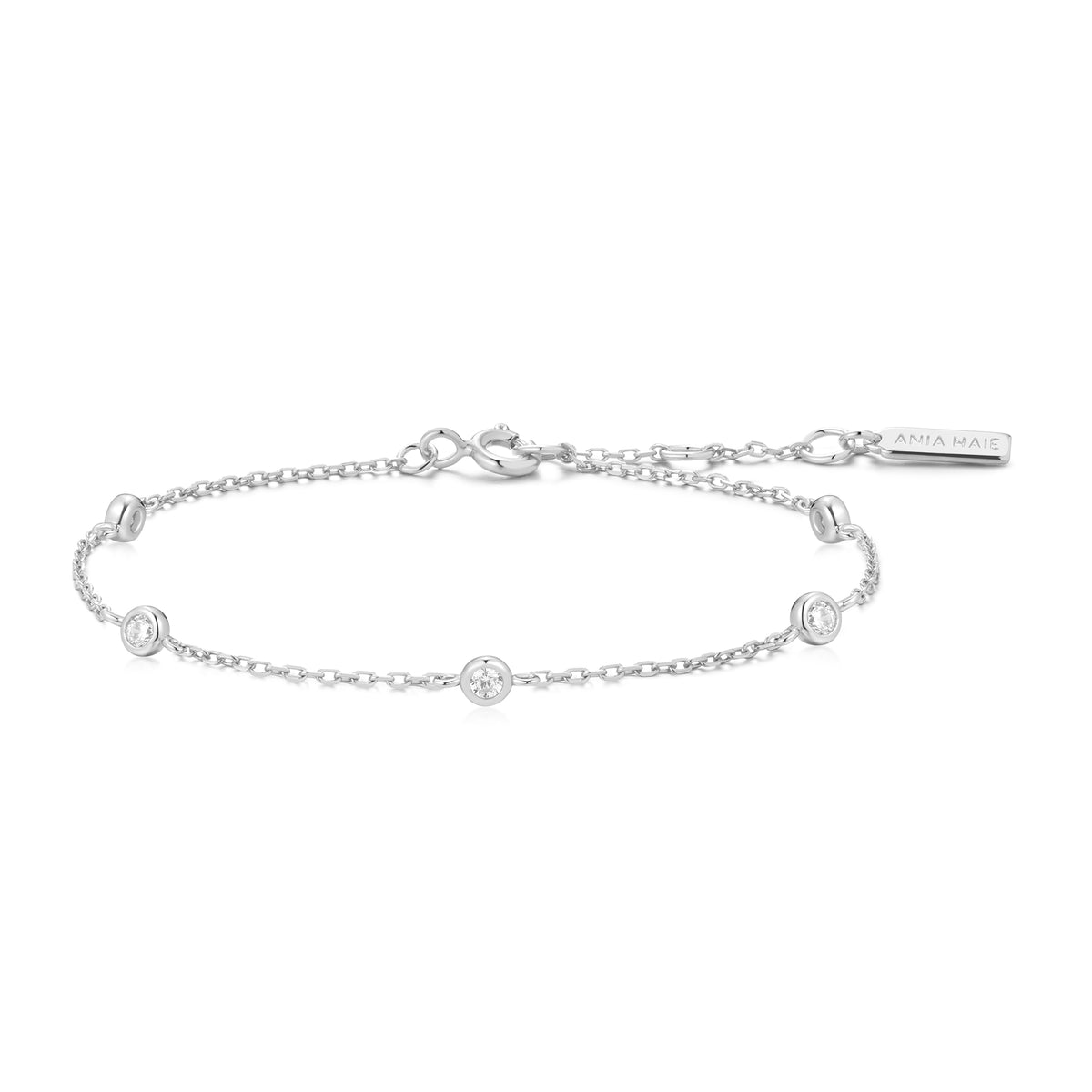Silver Classic Bezel-Set Station Necklace