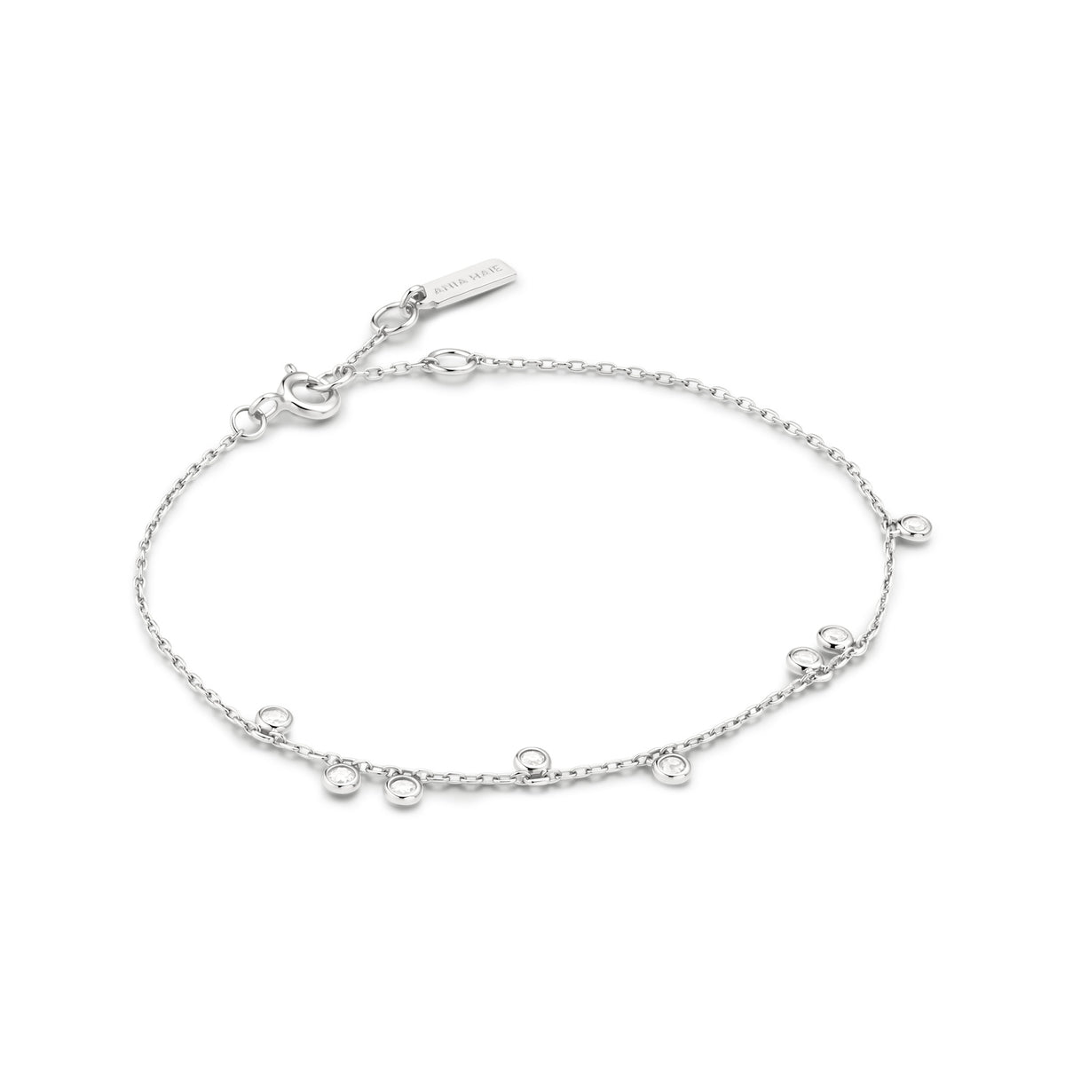 Silver Bezel-Set Droplet Station Bracelet