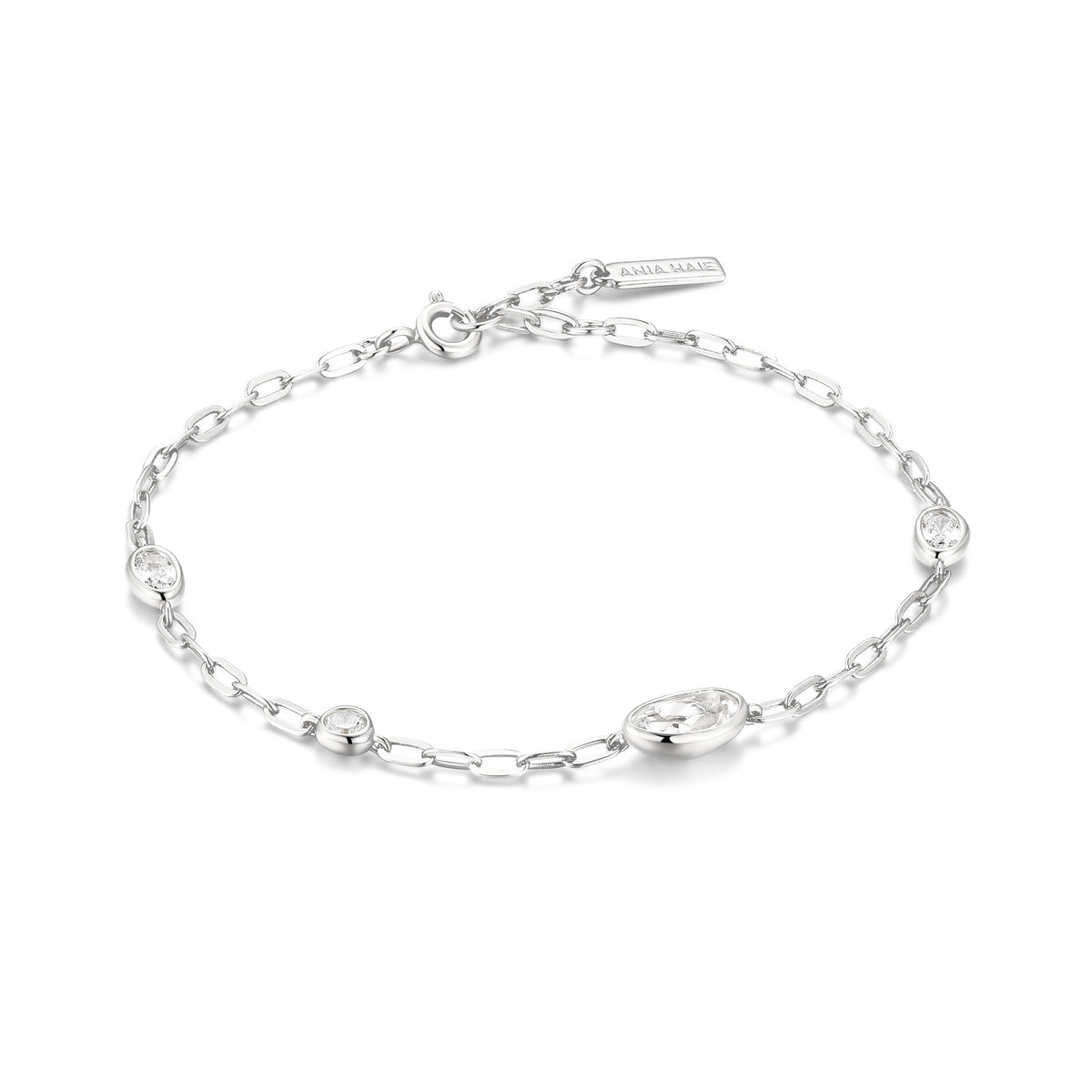 Silver Bezel Organic Dome Pebble Station Bracelet
