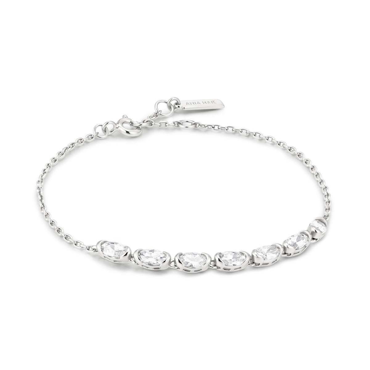 Silver Half-Bezel Oval Half-Tennis Bracelet