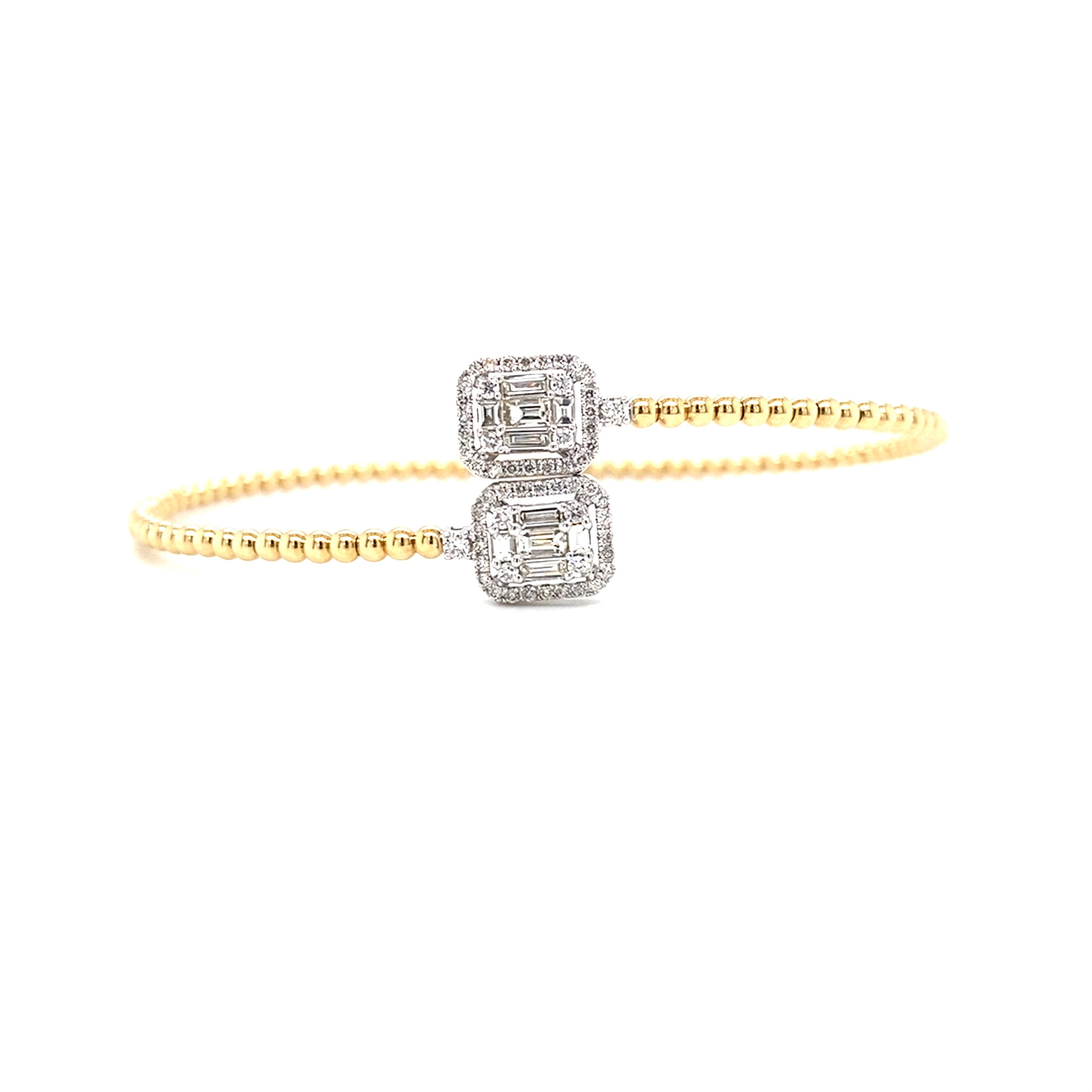 Baguette & Round Diamond Bead Flex Bangle Bracelet
