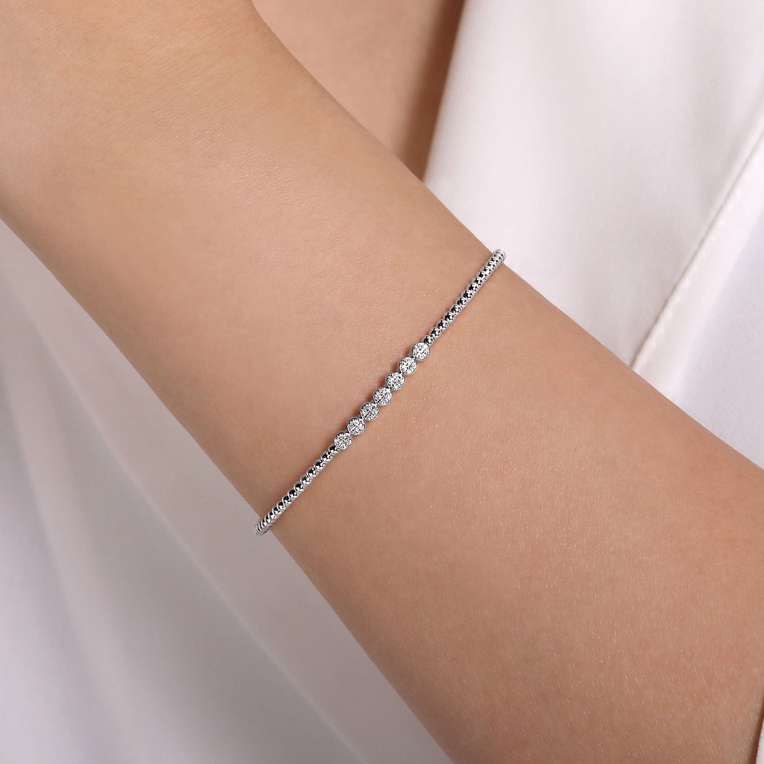 Gabriel & Co. Bujukan Bead & Diamond Cluster Bangle Bracelet