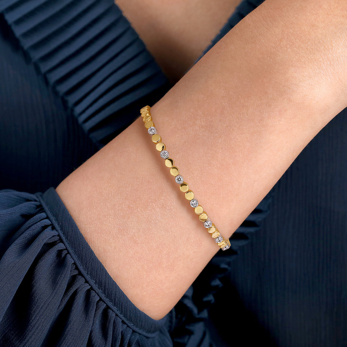 Gabriel & Co. White-Yellow Gold Diamond Bangle