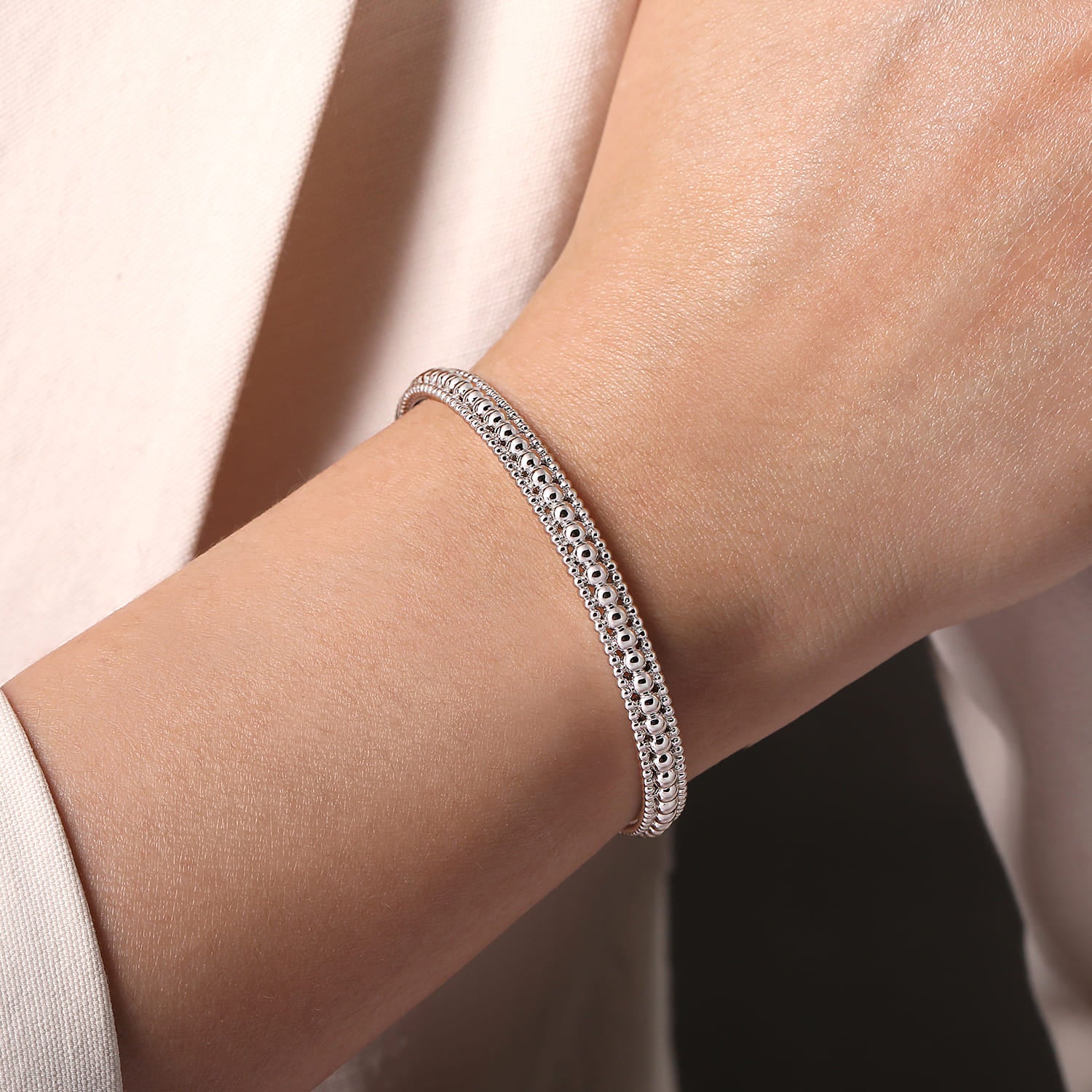 Gabriel & Co. Sterling Silver Bujukan Beaded Open Bangle
