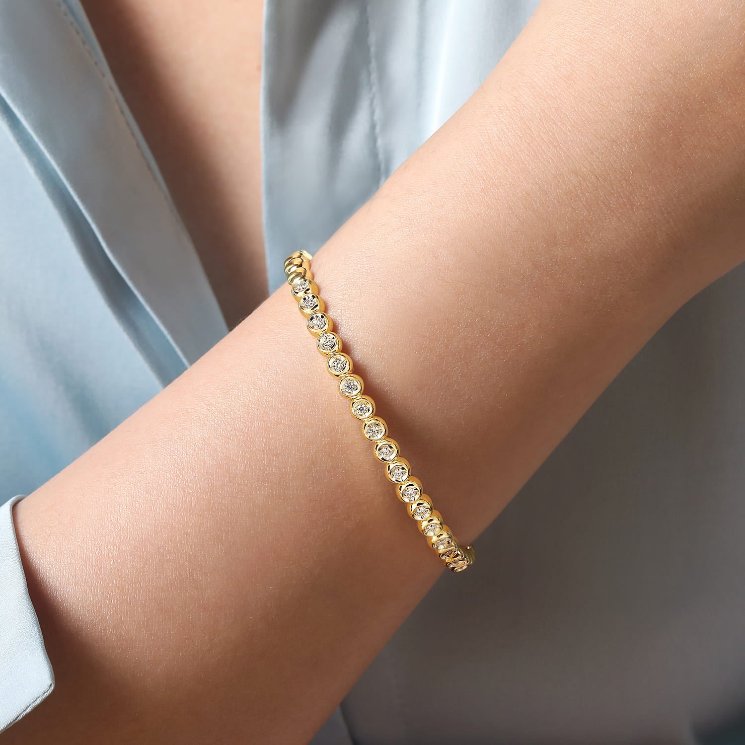 Gabriel & Co. Bezel-Set Diamond Station Open Bangle