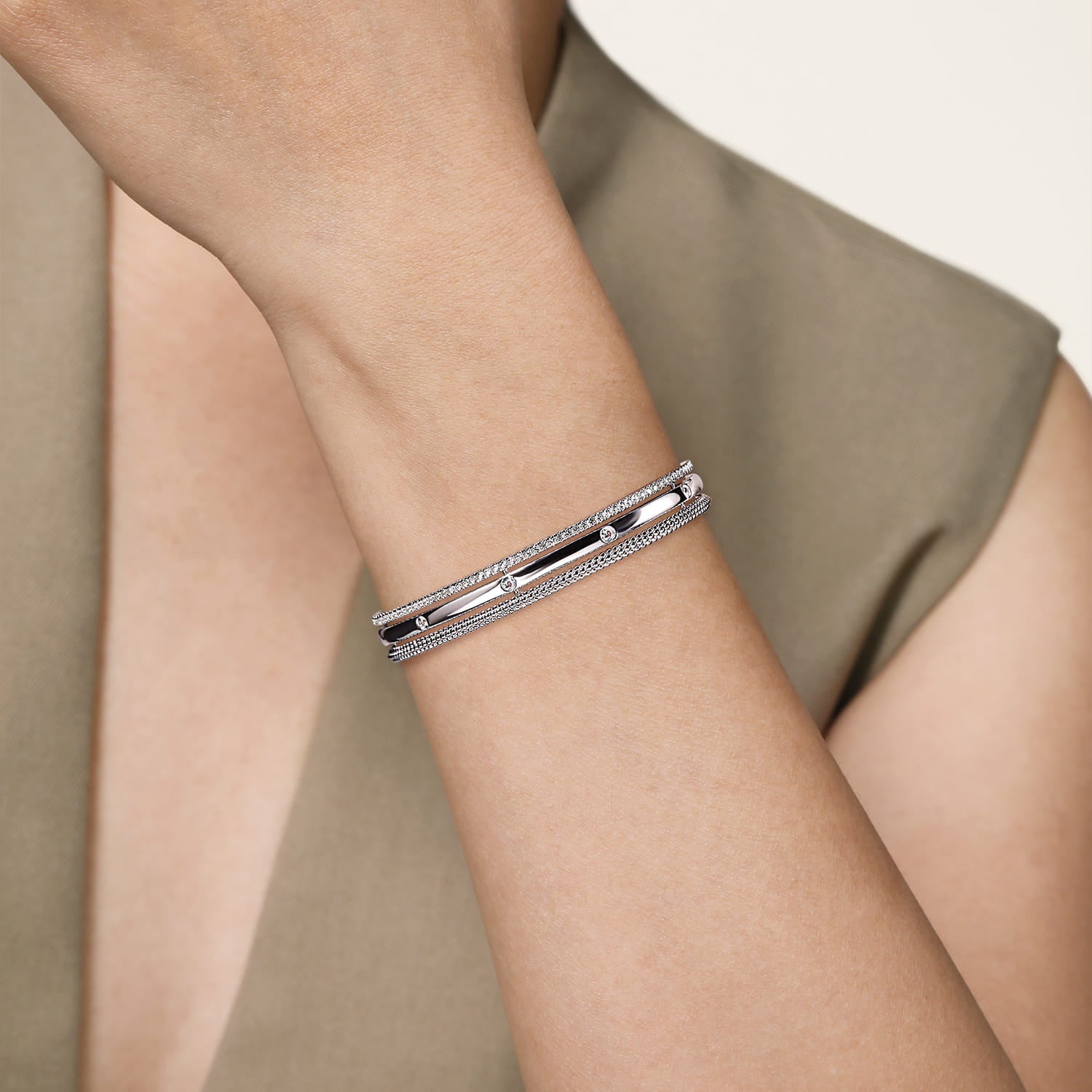 Gabriel & Co. Bujukan White Sapphire Multi Row Cuff