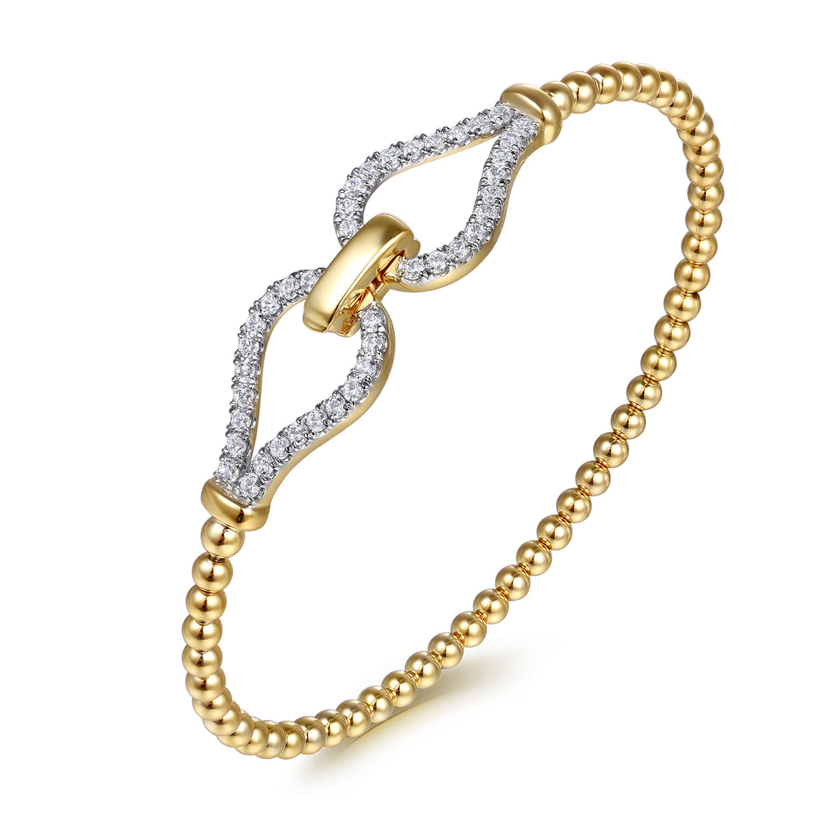 Gabriel & Co. Beaded Diamond Closed Stirrup Bangle Bracelet