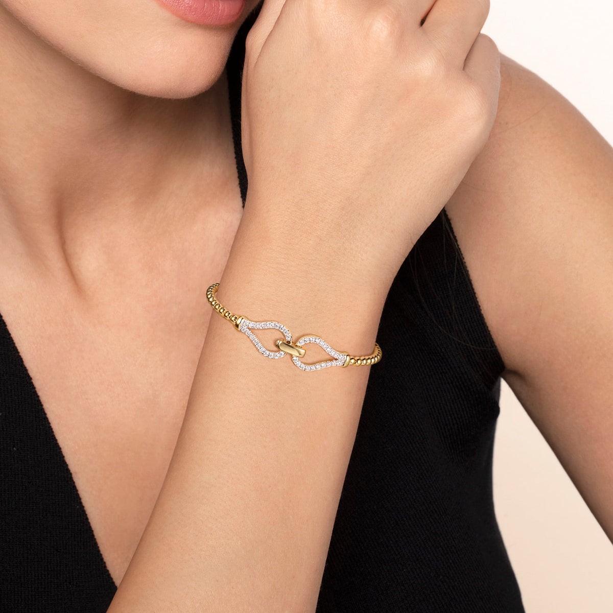 Gabriel & Co. Beaded Diamond Closed Stirrup Bangle Bracelet