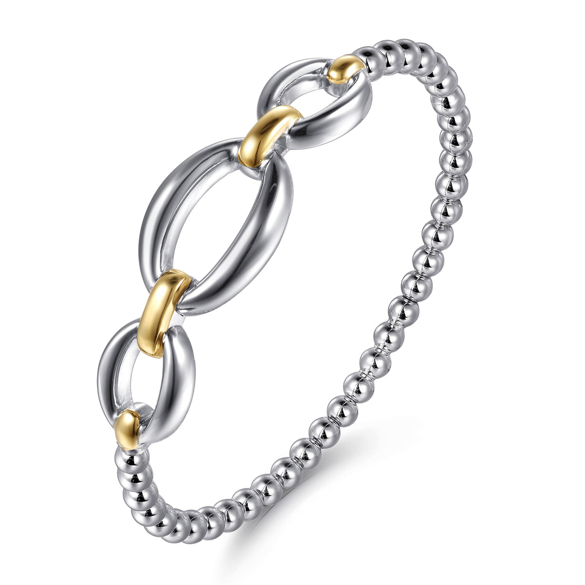 Gabriel & Co. Two-Toned Bujukan Beaded Link Closed Bangle Bracelet