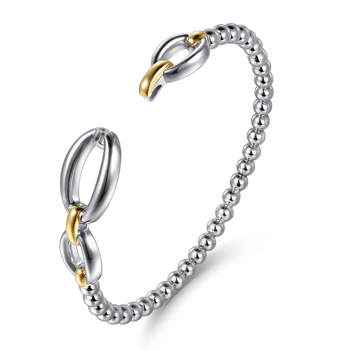Gabriel & Co. Two-Toned Bujukan Beaded Link Closed Bangle Bracelet
