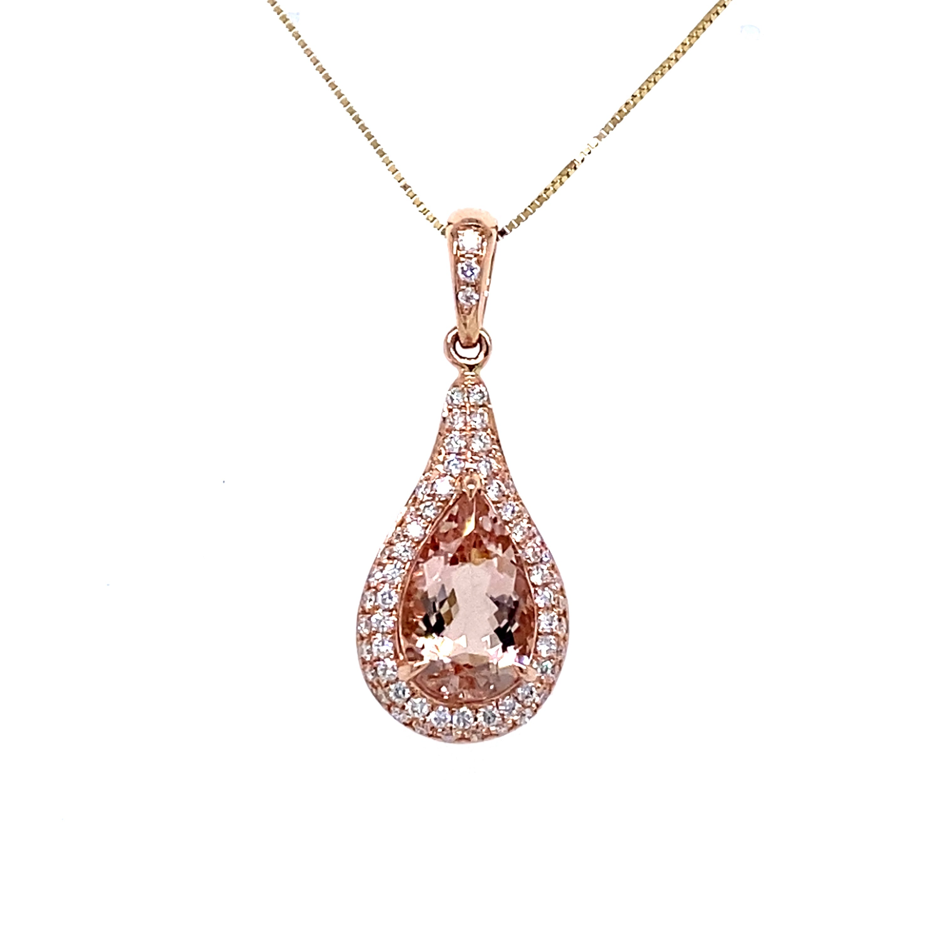 Morganite & Diamond Teardrop Pendant