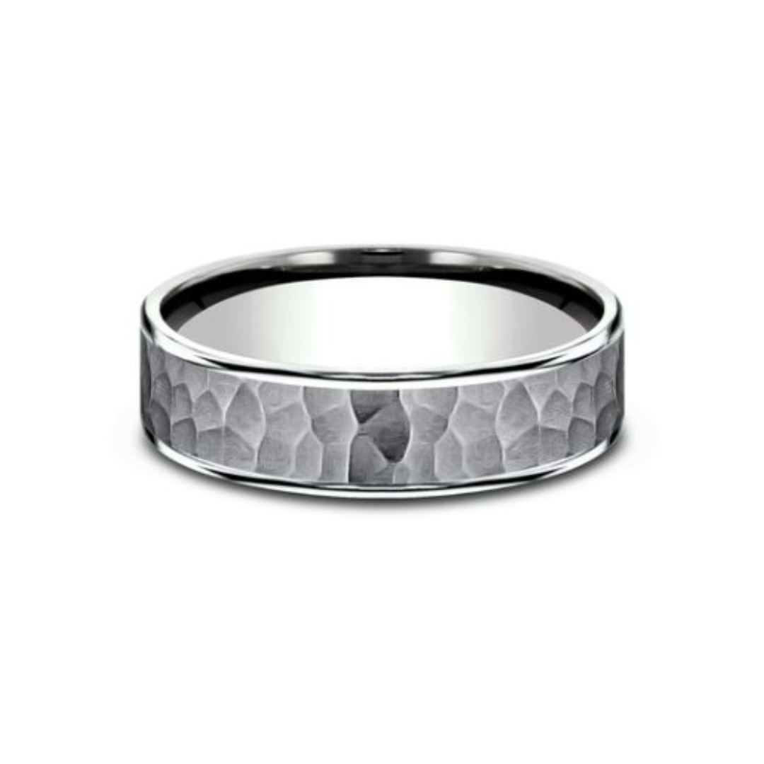 Benchmark "The Max" Hammered Center Polished Edges Comfort Fit Wedding Band