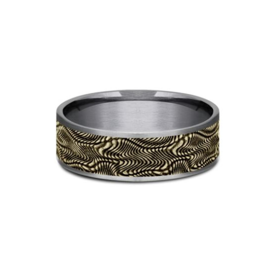 Benchmark "The Python" Snakeskin Patterned Center Thin Edges Comfort Fit Wedding Band