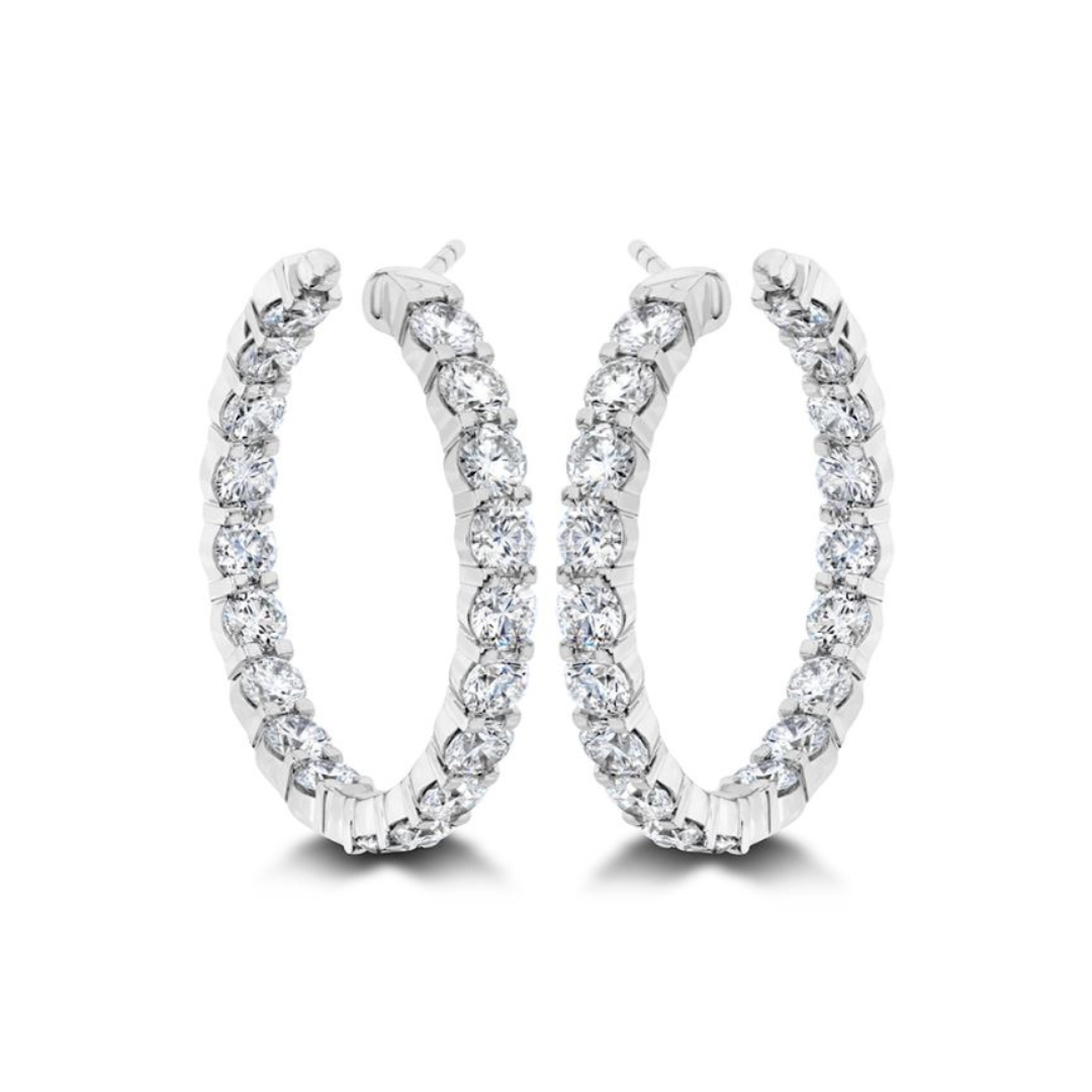 Memoire Petite Prong Round Diamond Hoop Earrings