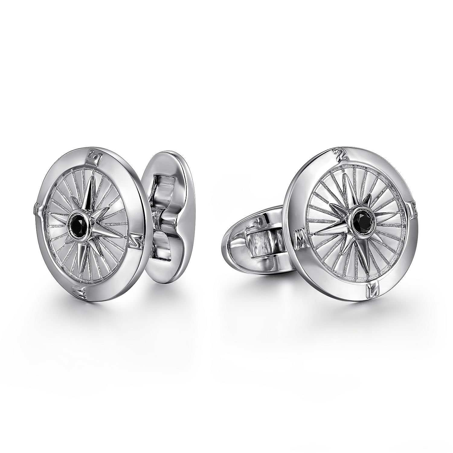 Gabriel & Co. Compass Cufflinks with Black Spinel Stone