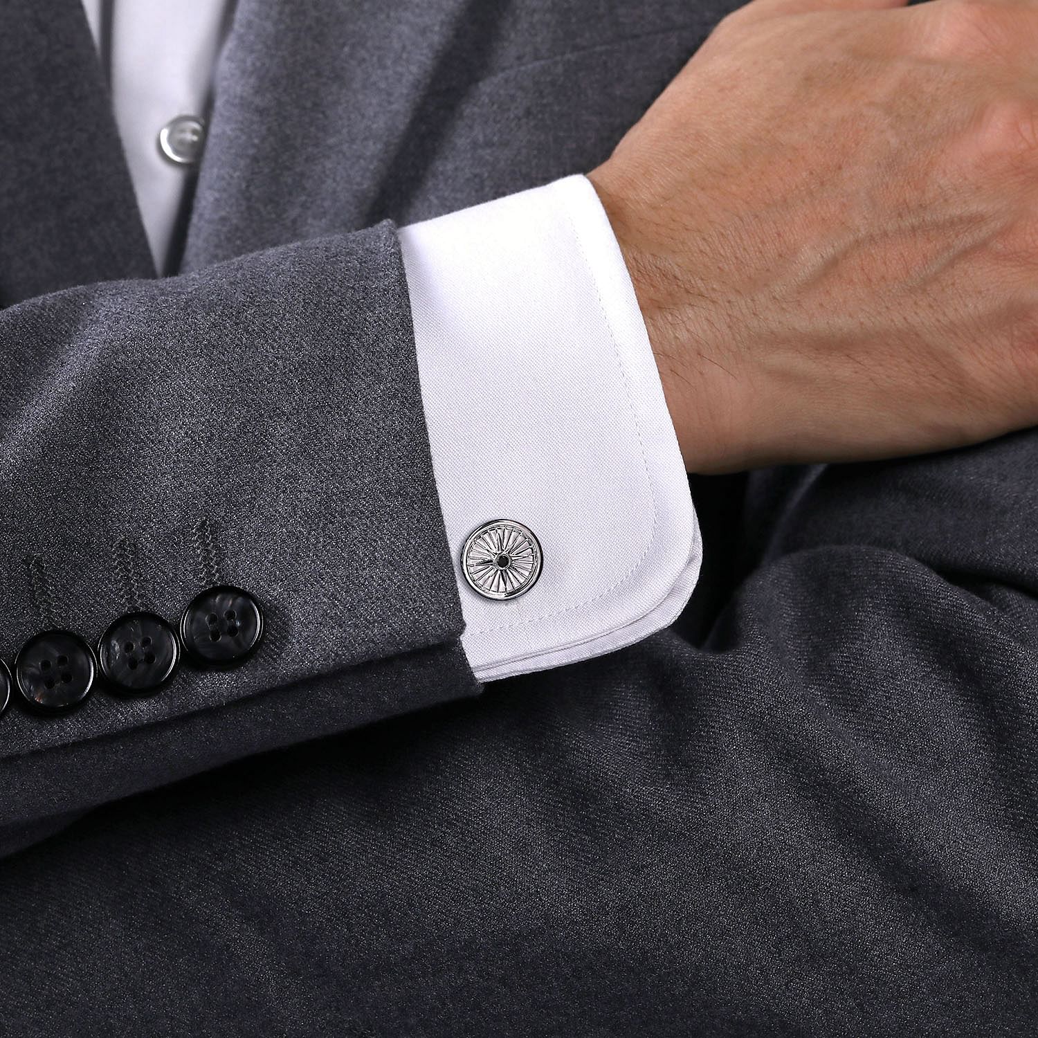 Gabriel & Co. Compass Cufflinks with Black Spinel Stone