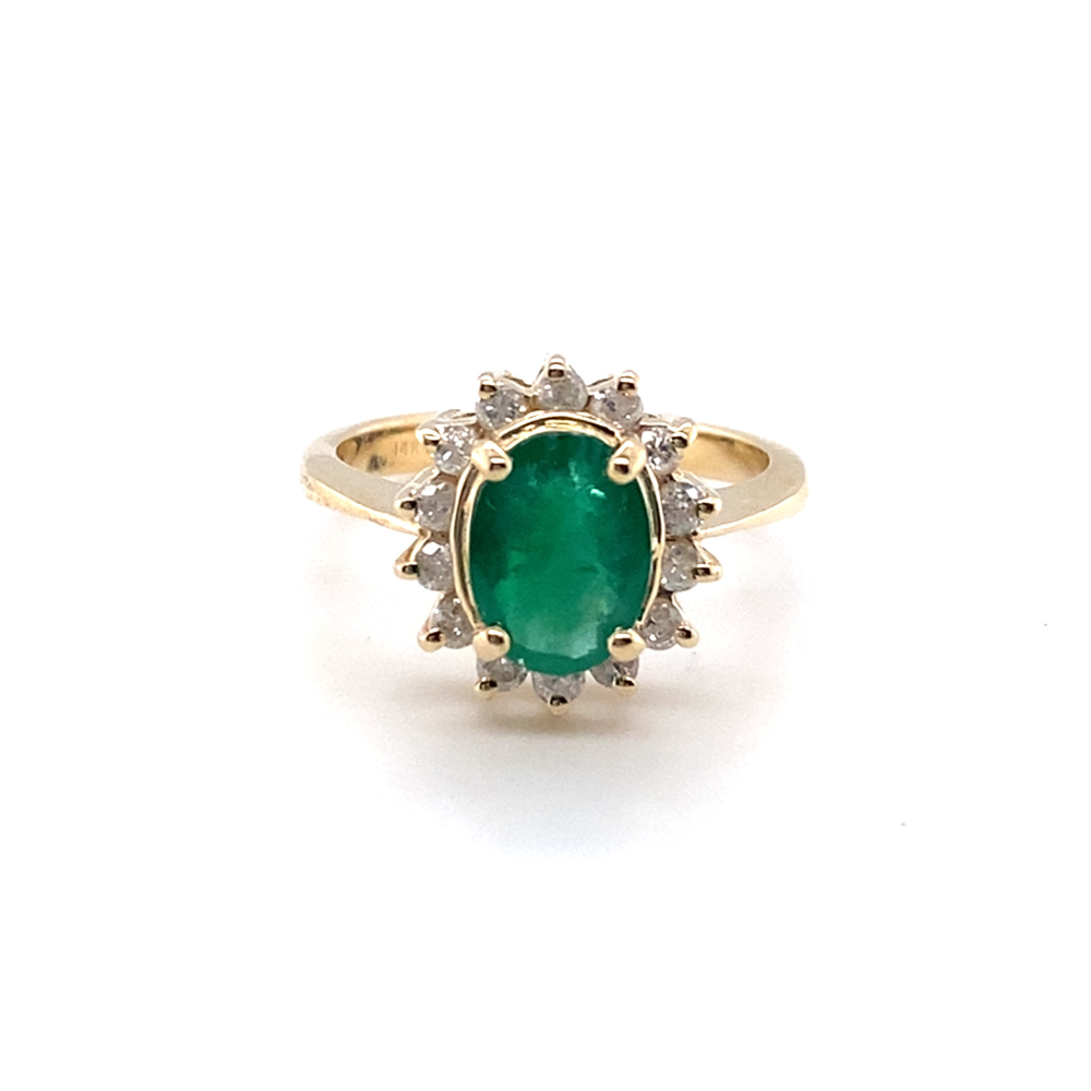 Oval Emerald Ring with Diamond Halo