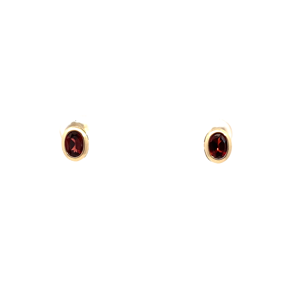 Bezel Garnet Stud Earrings