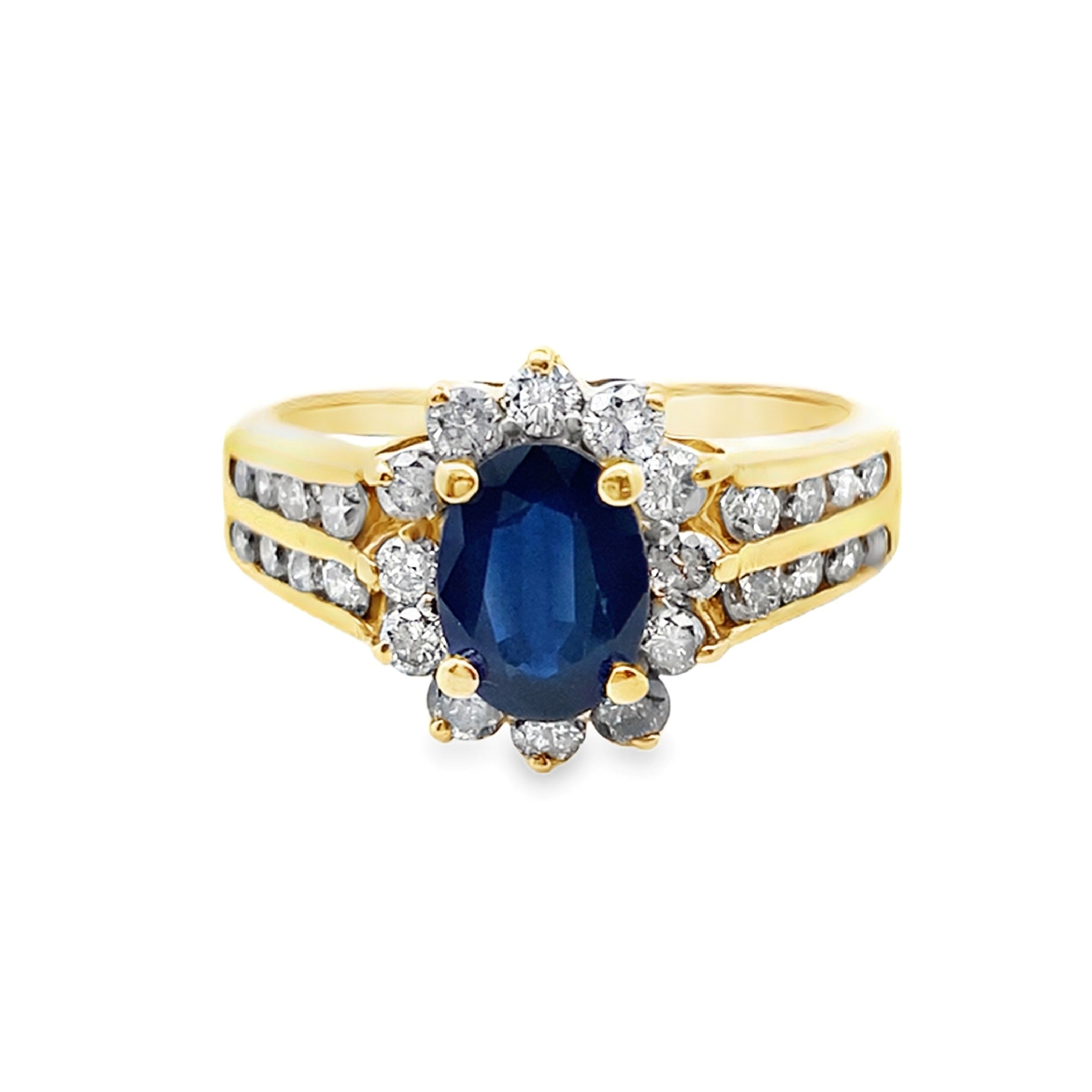 Oval Sapphire and Diamond Halo Ring