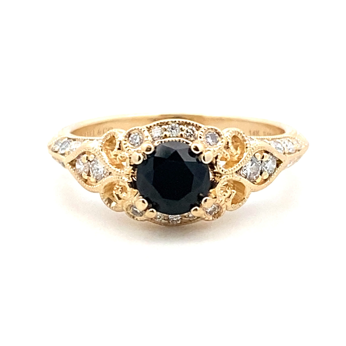 Vintaqe Inspired Diamond Halo Black Onyx Ring