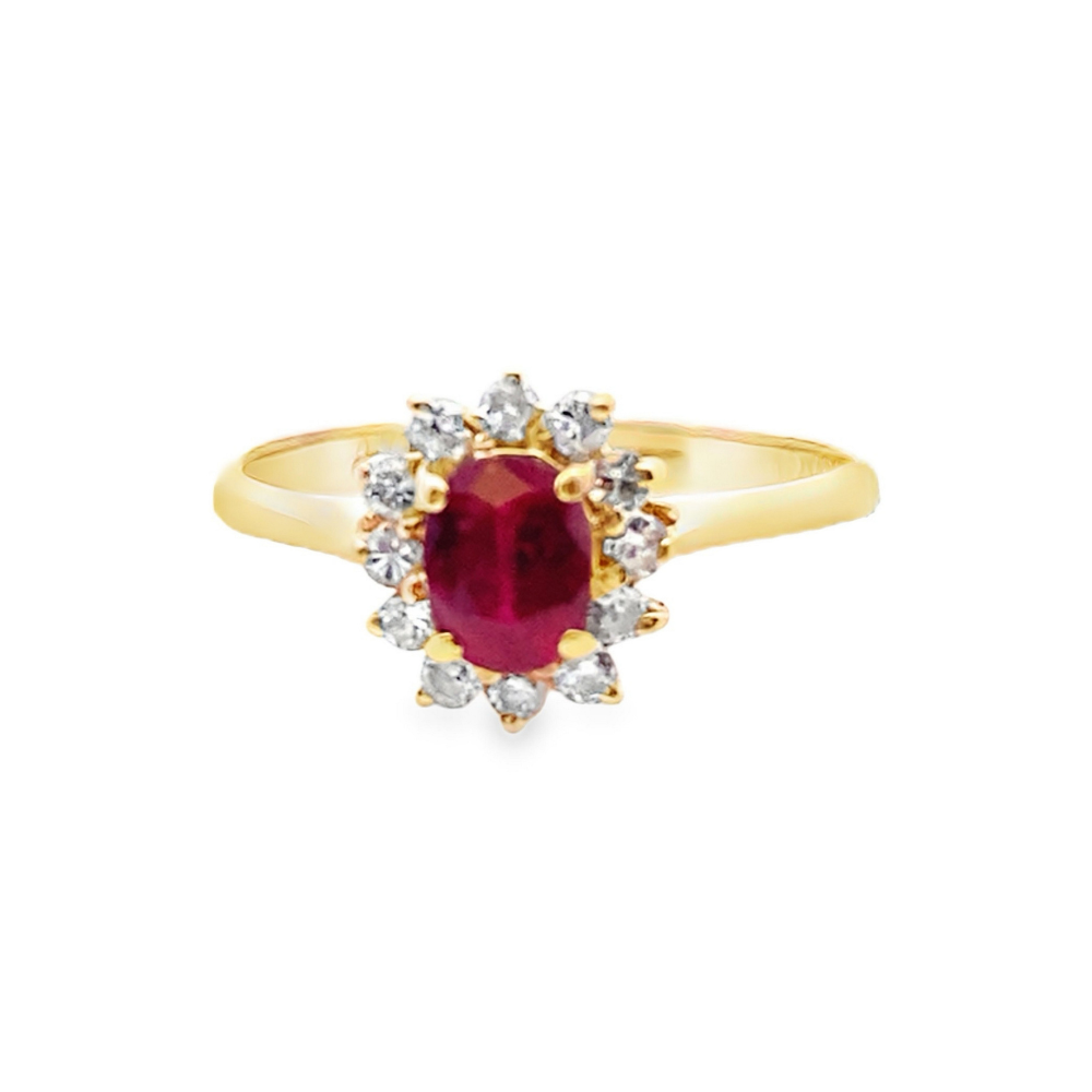 Oval Ruby Diamond Halo Ring
