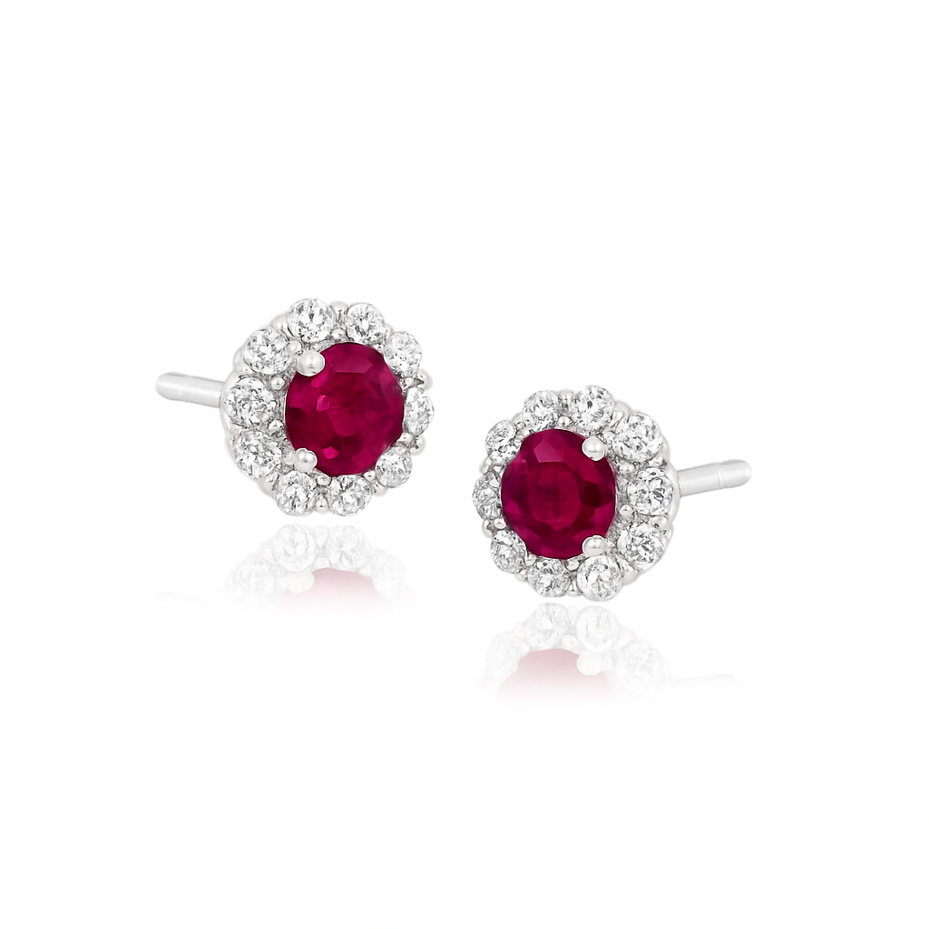 Ruby and Diamond Halo Stud Earrings